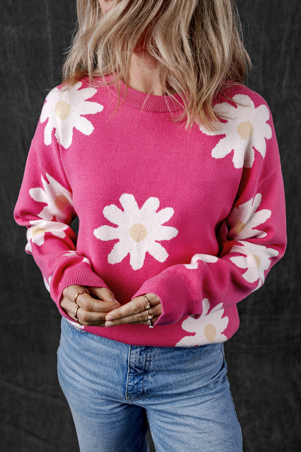 Pull a manches longues et col rond Daisy Flower