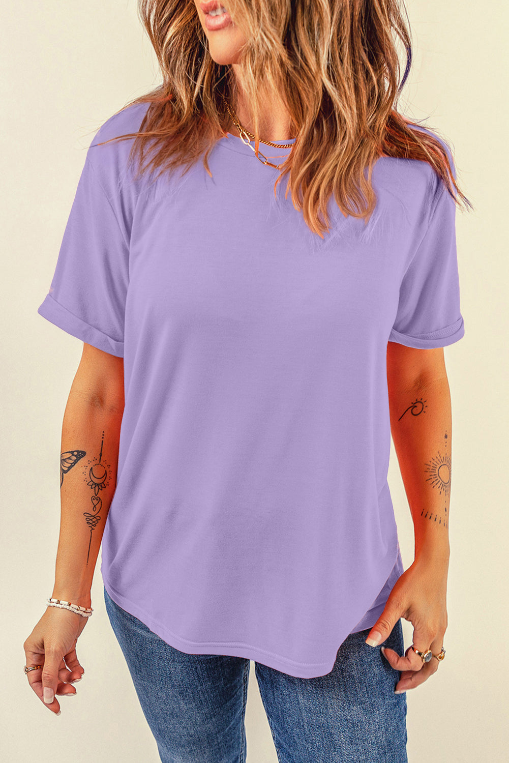 T-shirt décontracté à col rond uni