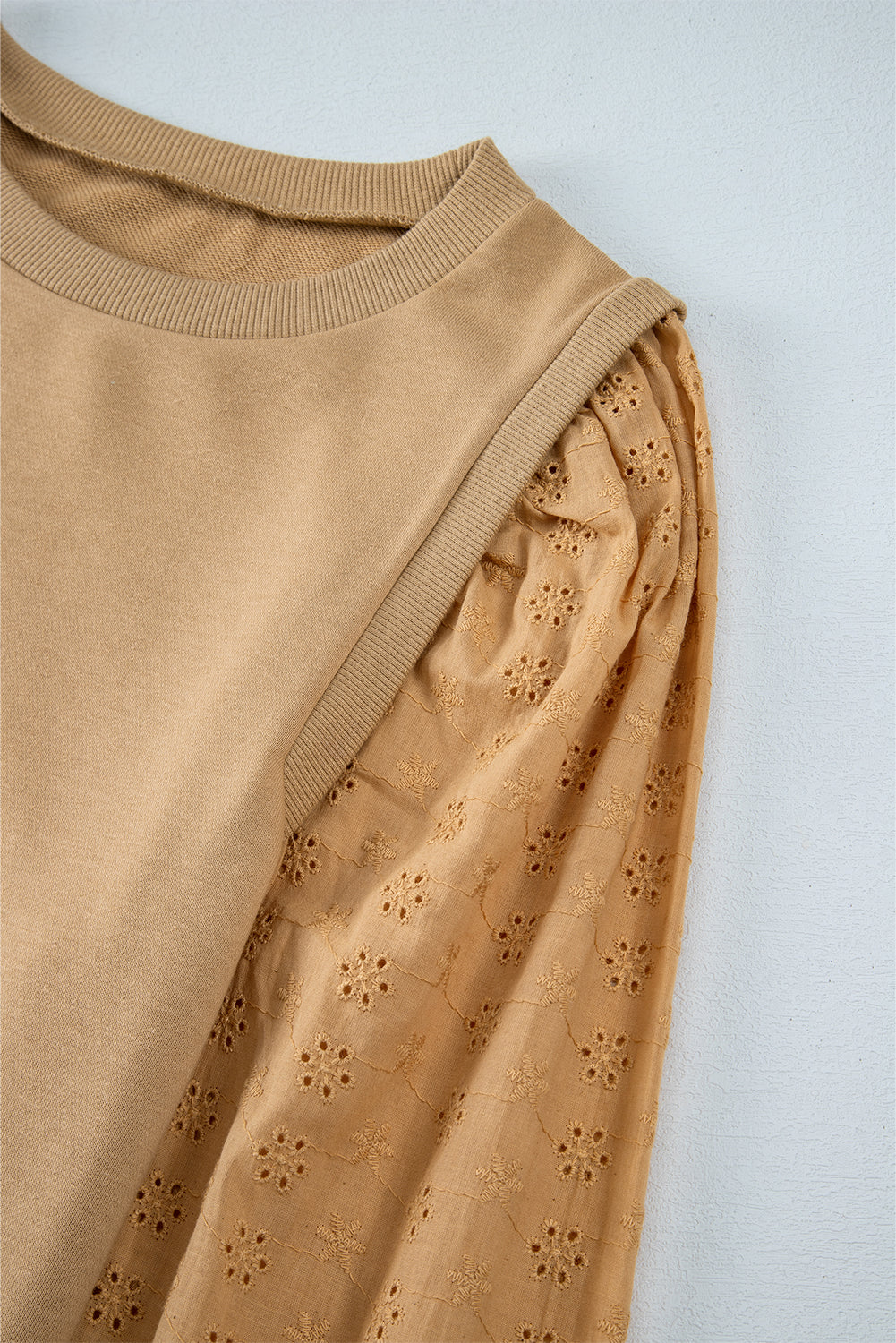 Sweat-shirt uni à manches patchwork et col rond