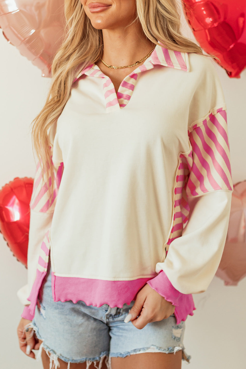 Haut en tricot French Terry a col patchwork color block