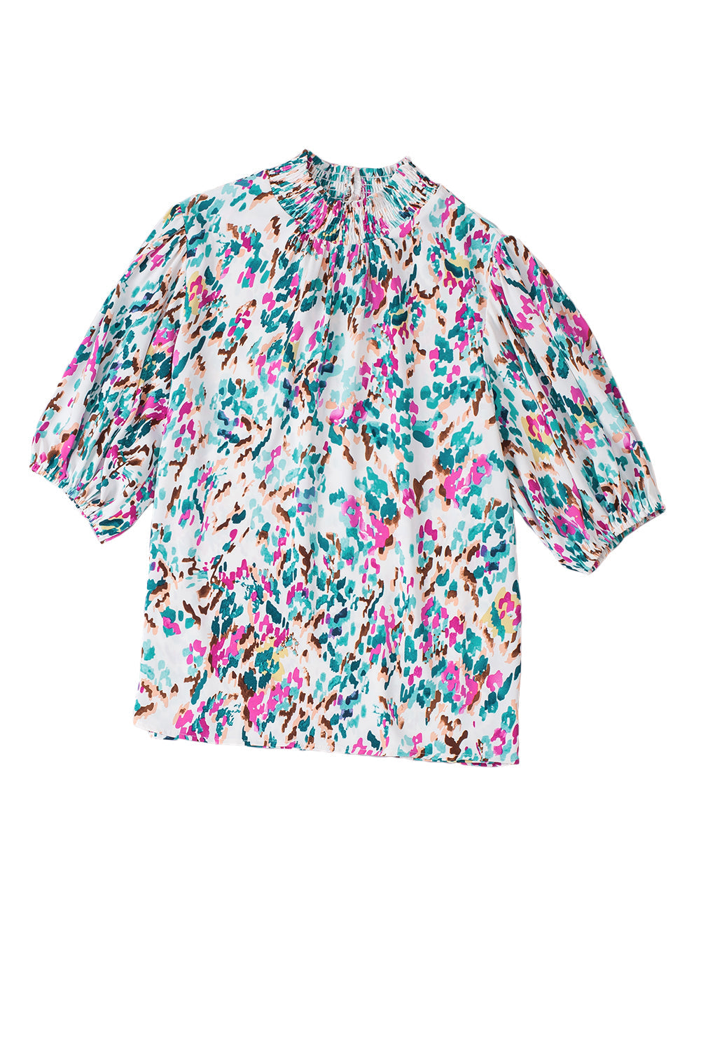 Blouse à col montant et manches bouffantes à imprimé abstrait