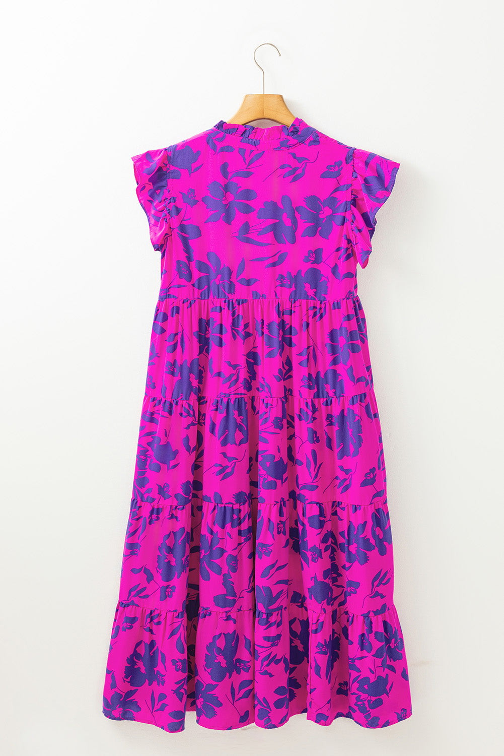 Robe longue a manches flottantes et a volants et imprimé floral