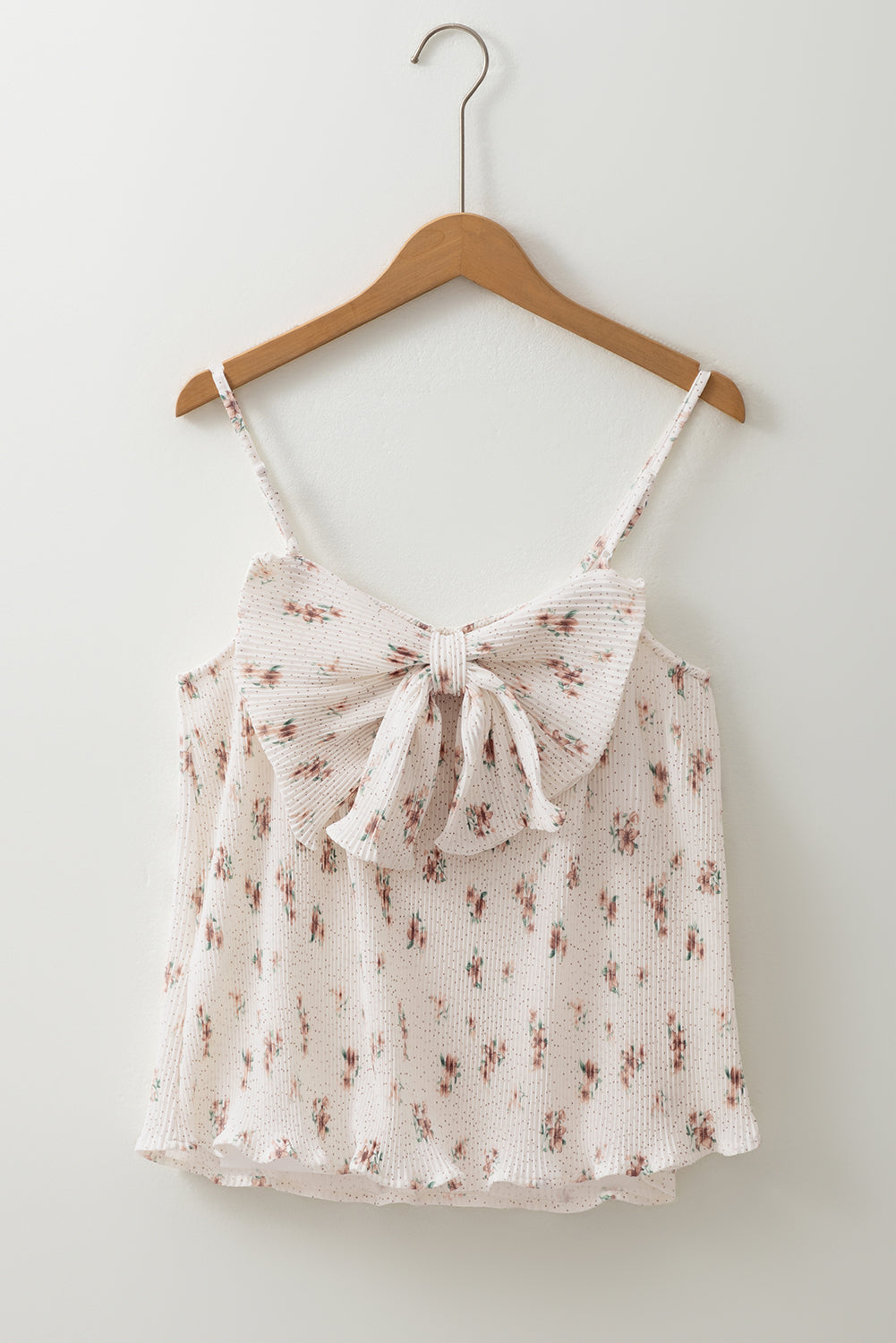 Débardeur à bretelles spaghetti et gros nœud dans le dos, motif floral plissé