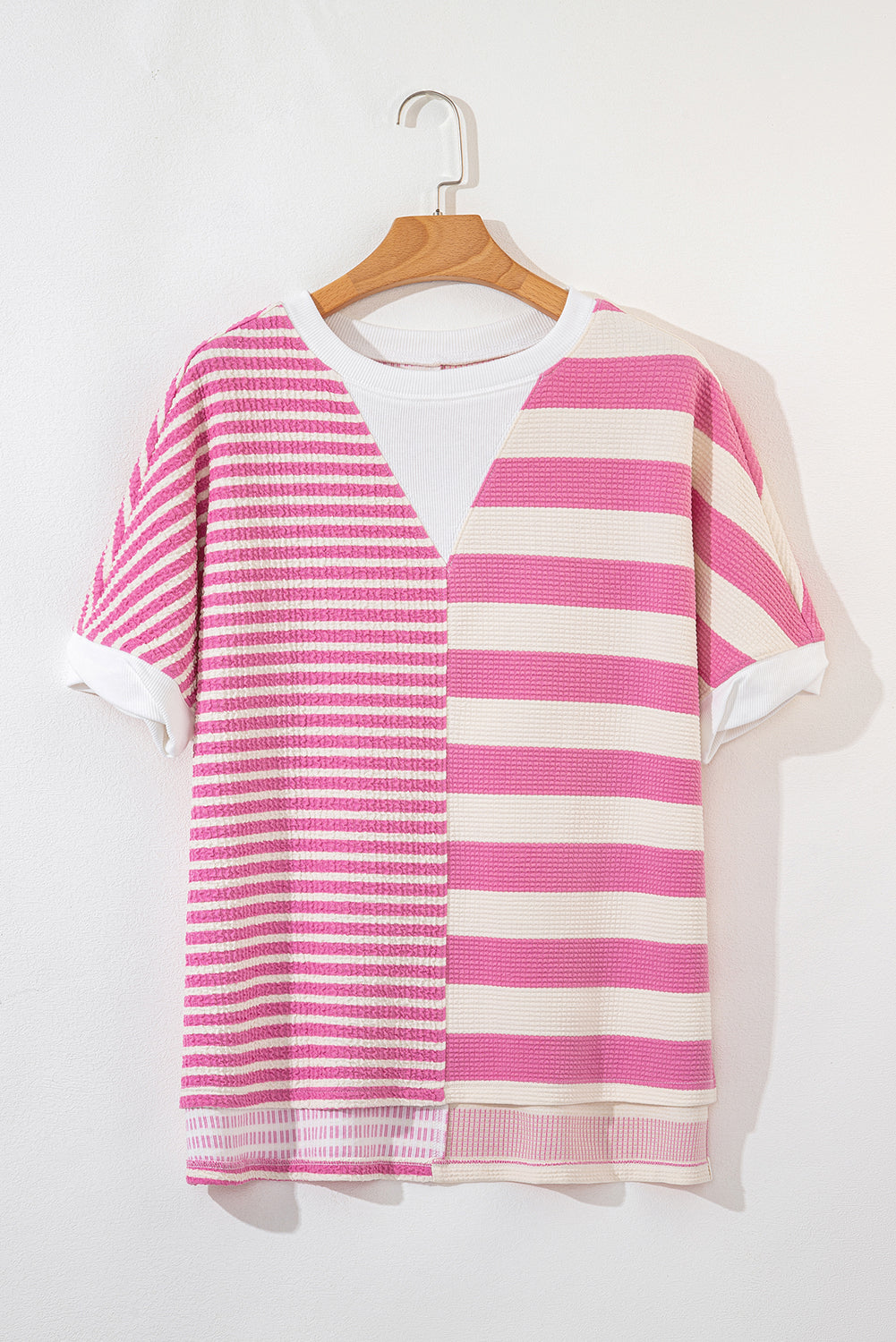 Haut ample ample texturé a manches courtes et patchwork