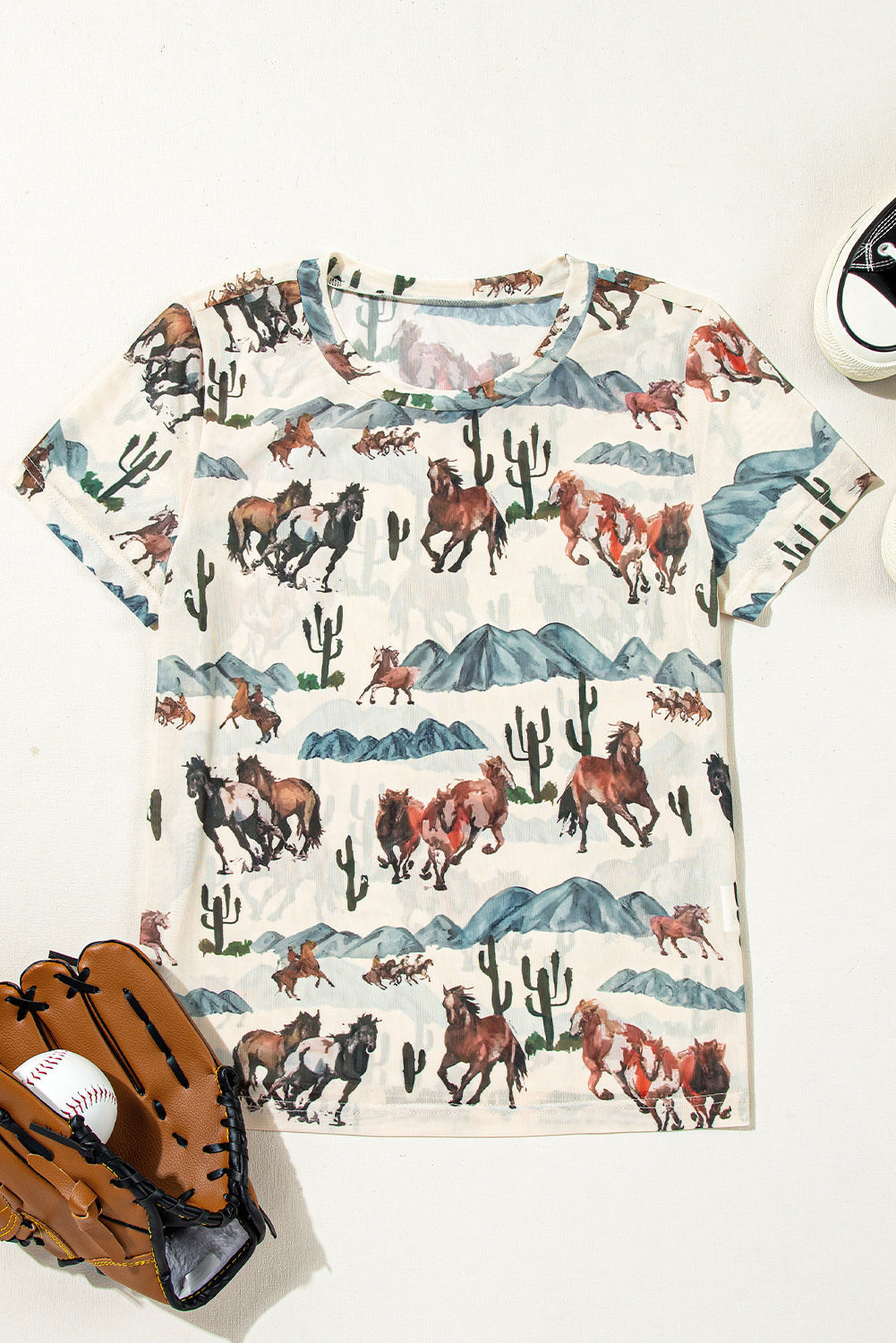 T-shirt en maille imprimé Western Fashion Mustang River