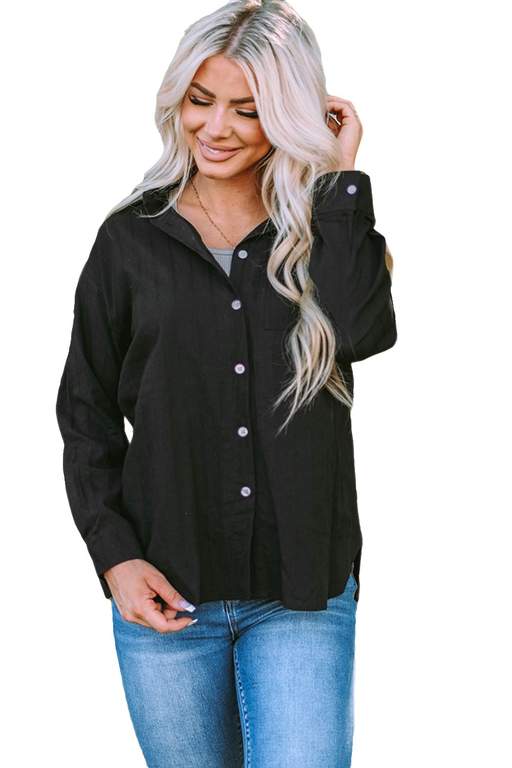 Chemise texturée à manches longues et poche boutonnée