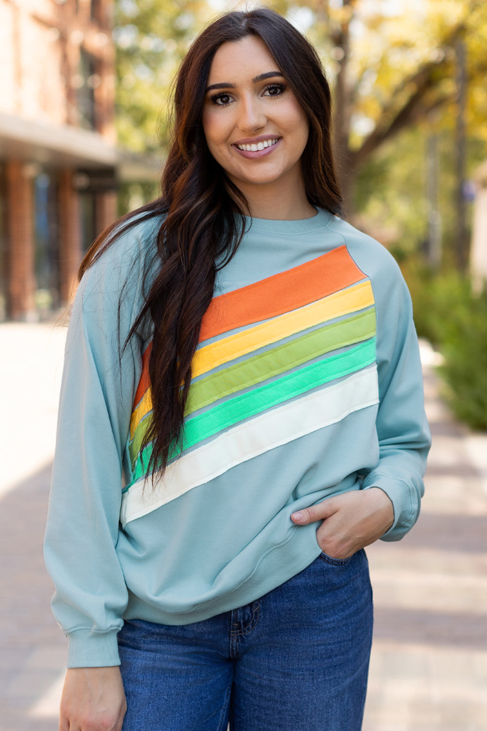 Sweat-shirt a rayures color block arc-en-ciel