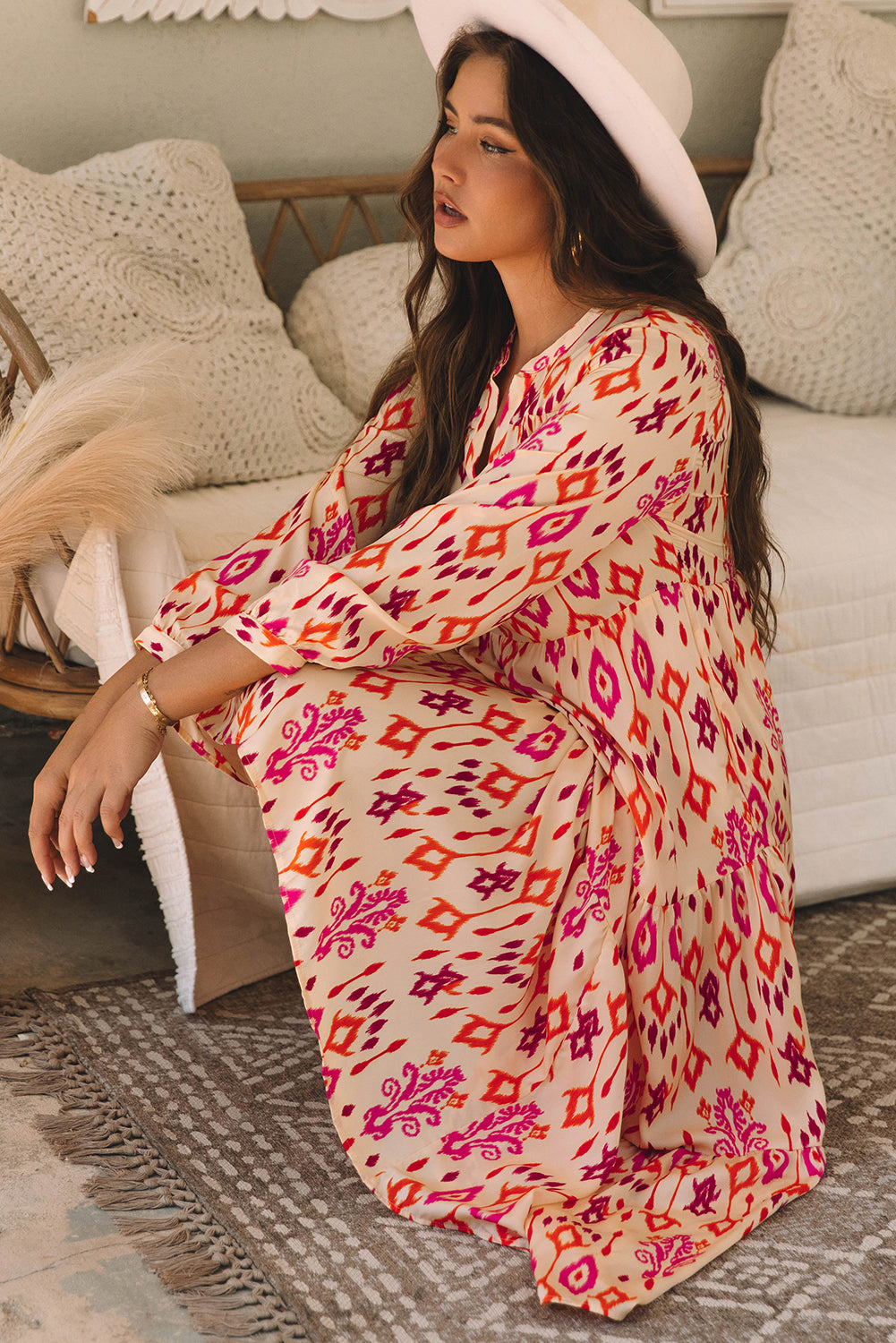 Robe longue imprimée géométrique abstraite occidentale