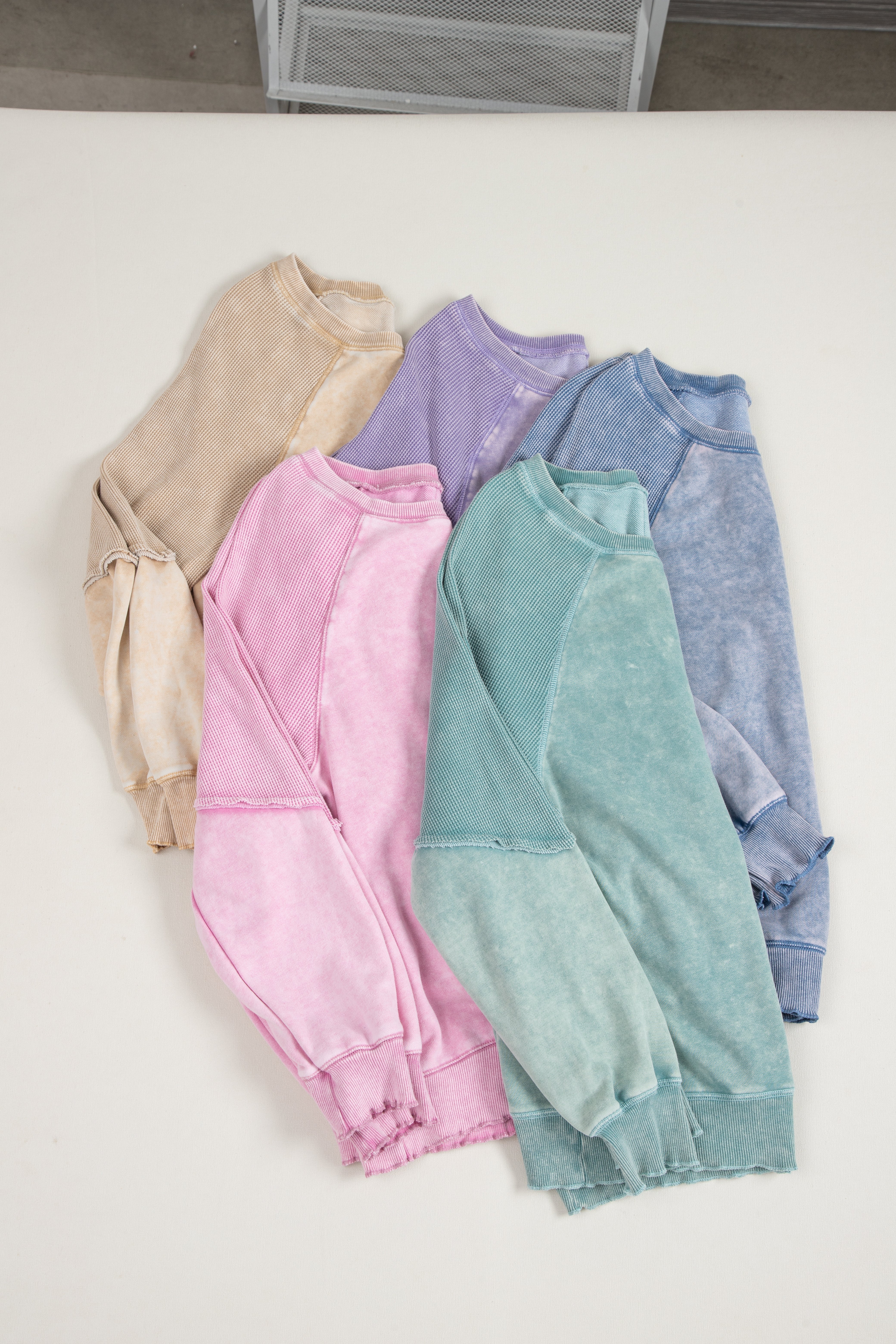 Sweat-shirt a manches raglan en tricot gaufré uni