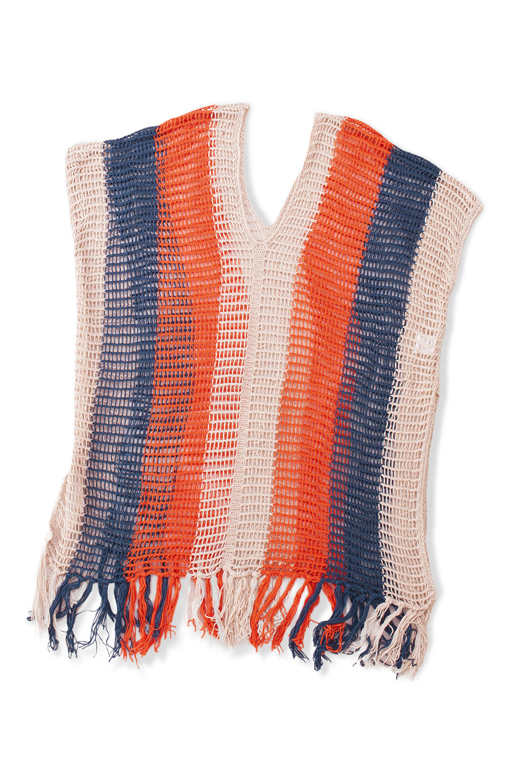 Cache-maillot de plage à col en V et pompons rayés