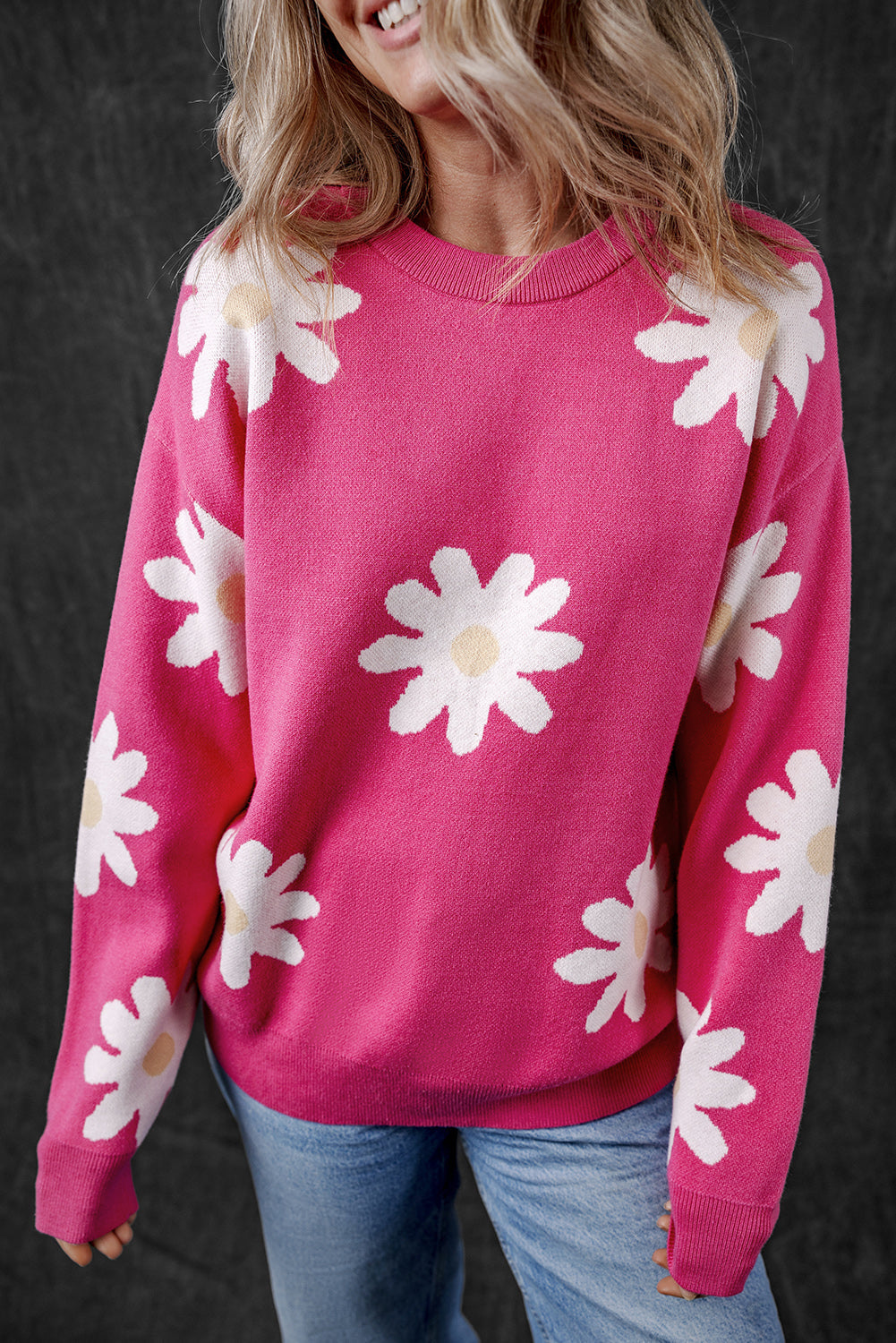 Pull a manches longues et col rond Daisy Flower