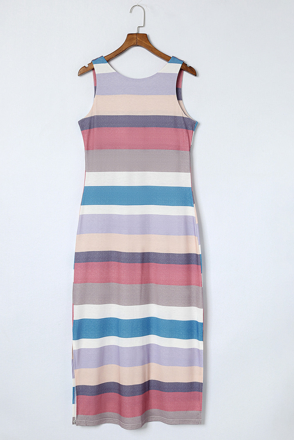 Robe débardeur longue fendue a imprimé rayé