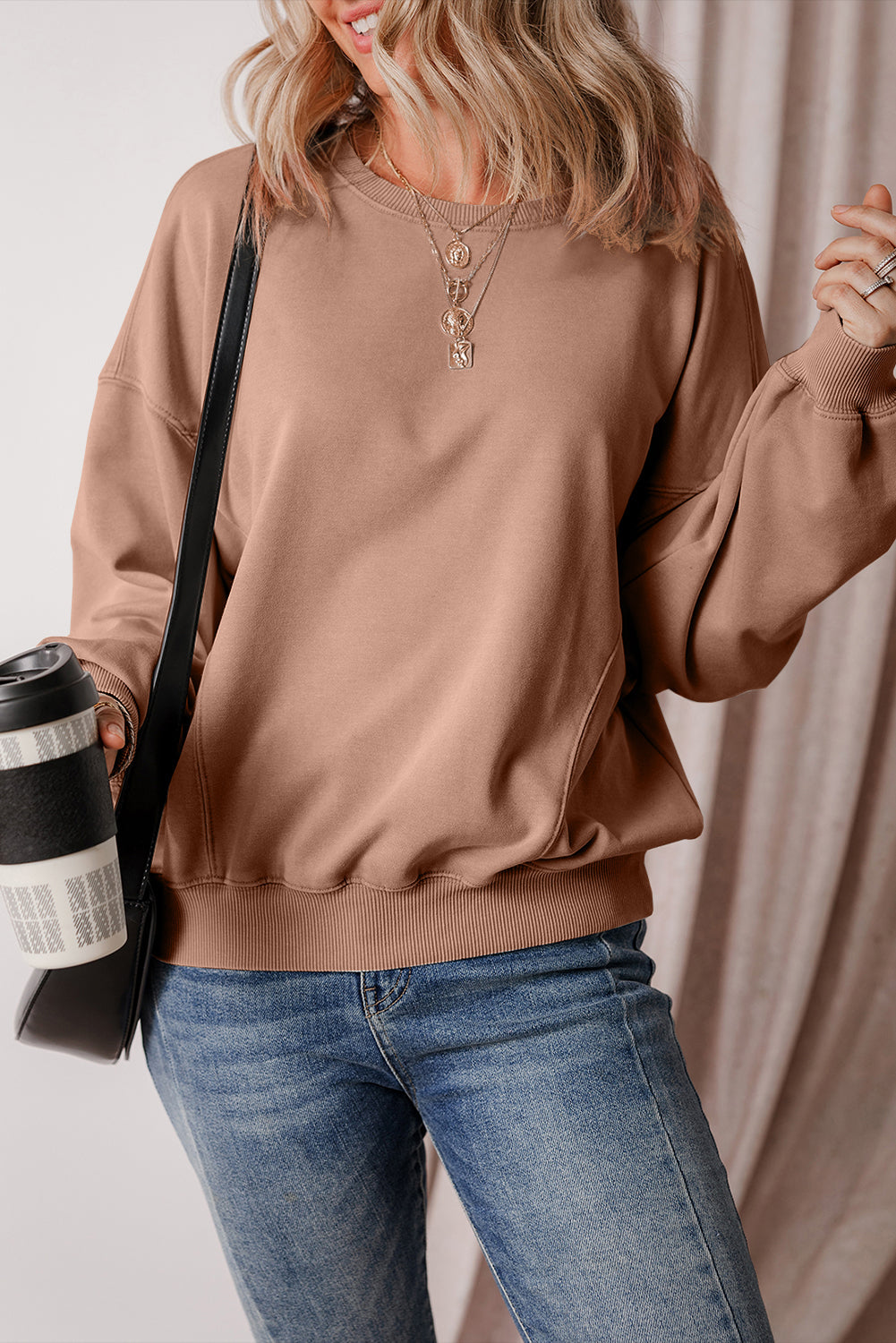 Sweat-shirt a coutures apparentes, manches chauve-souris et épaules tombantes