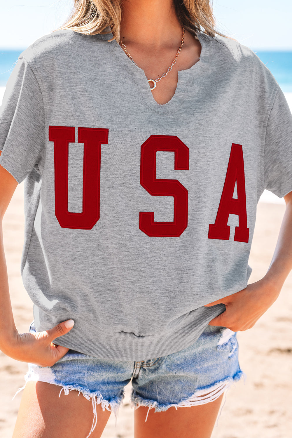 T-shirt ample à col cranté et inscription USA