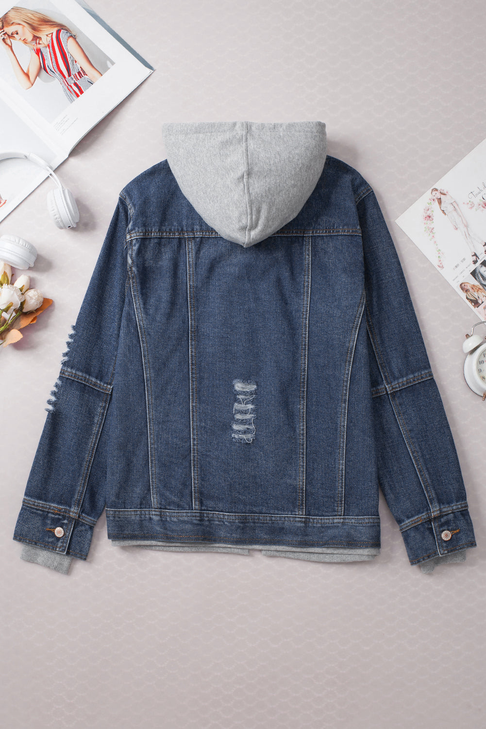 Veste en jean zippée à capuche