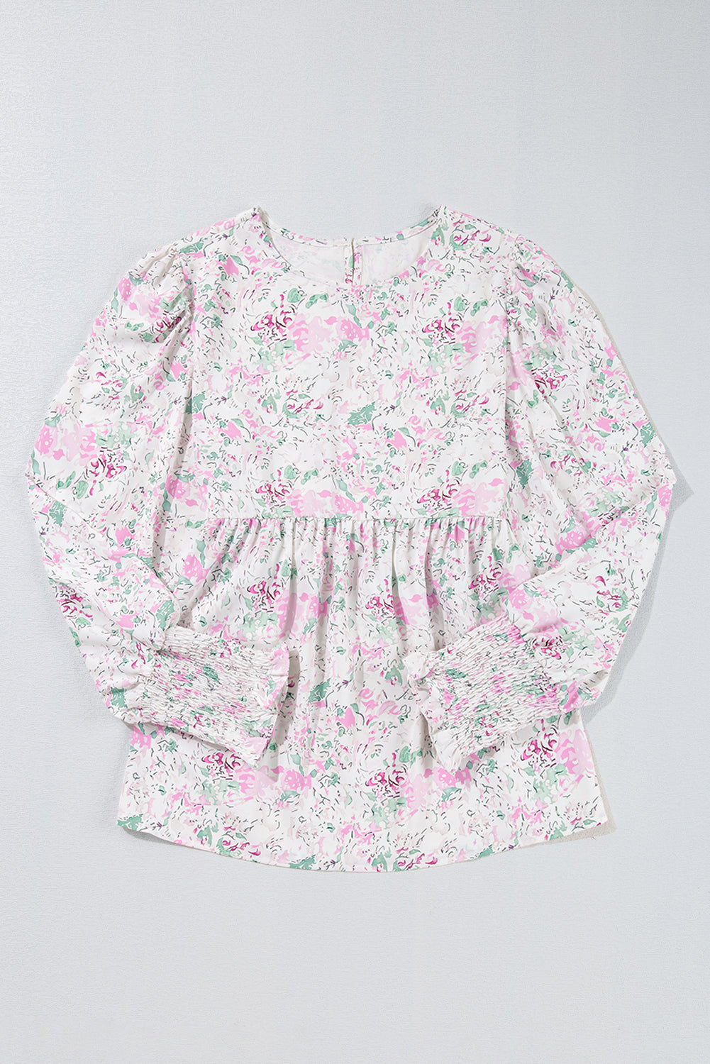 Chemisier babydoll a imprimé floral et manches ballon froncées avec trou de serrure dans le dos