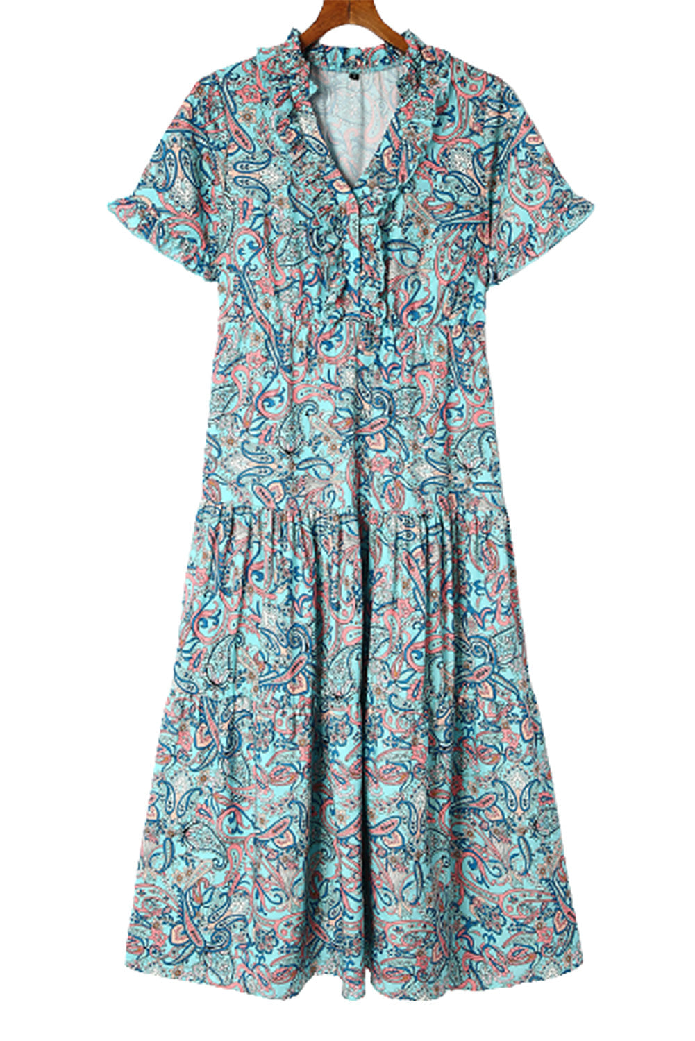 Robe longue bohème à imprimé cachemire et volants pour les vacances