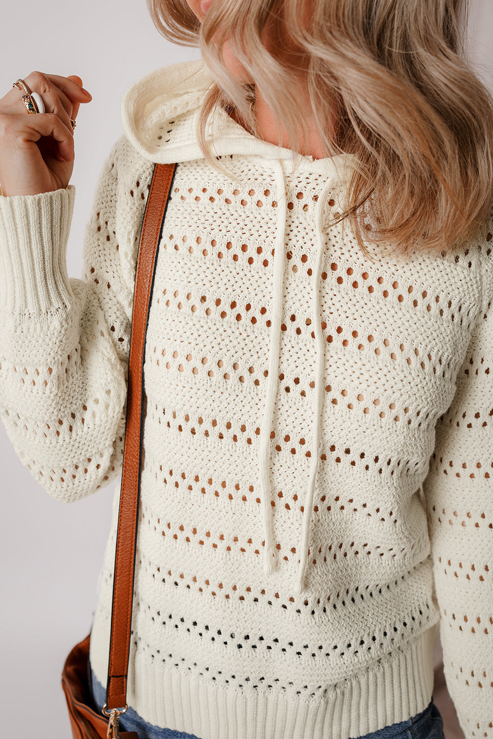Pull à capuche en tricot pointelle à manches raglan