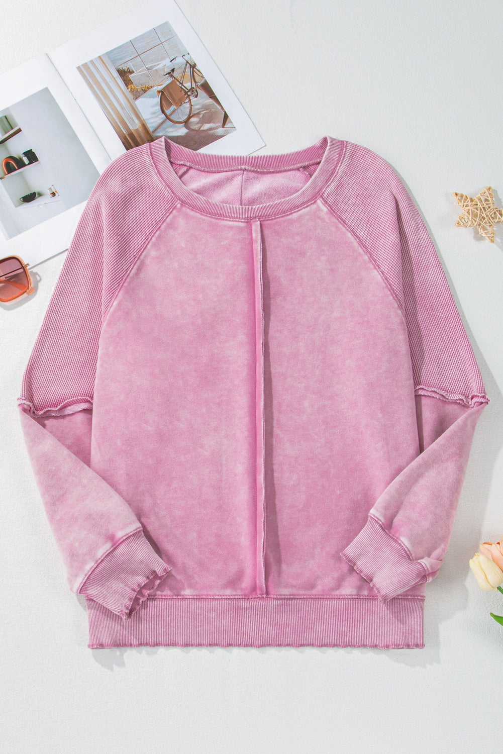 Sweat-shirt a manches raglan en tricot gaufré uni