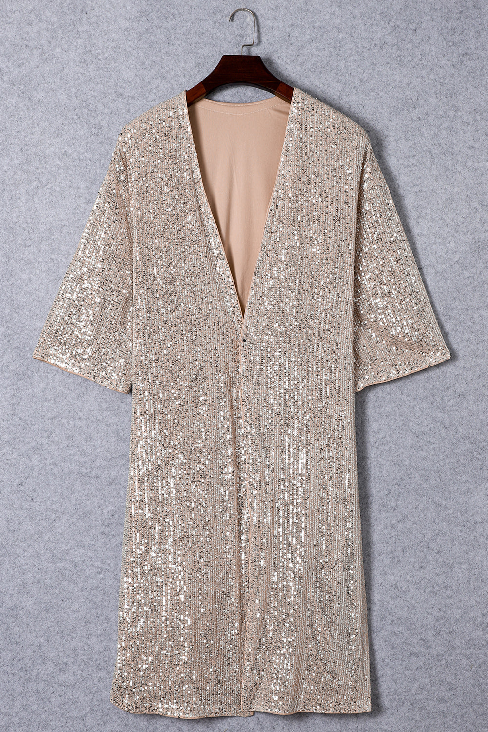 Kimono plumeau ouvert à manches 3/4 et sequins