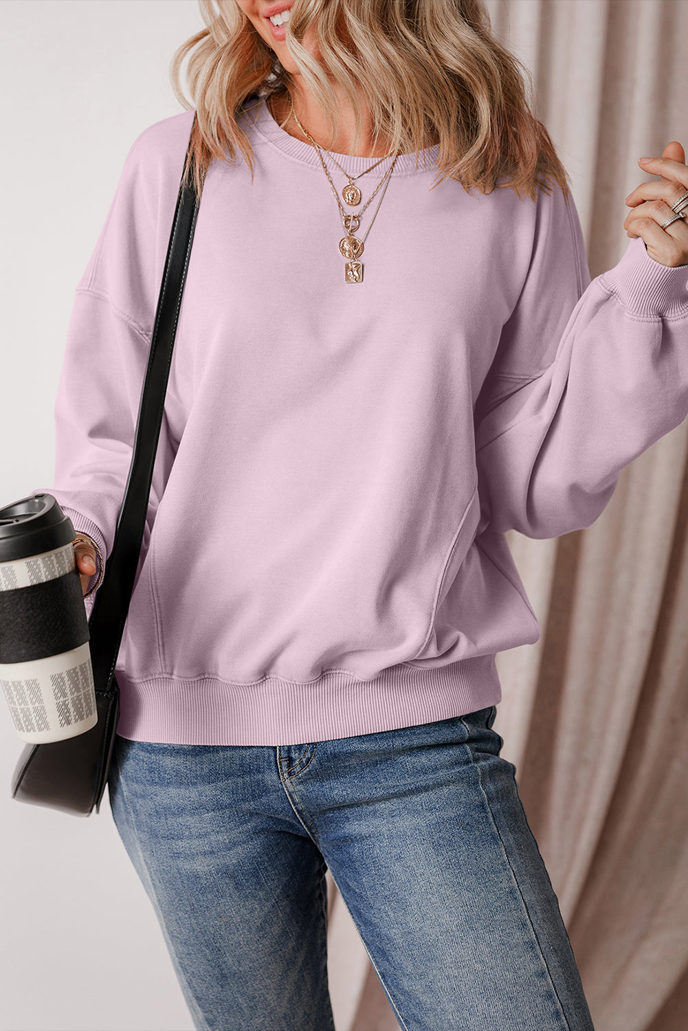 Sweat-shirt a coutures apparentes, manches chauve-souris et épaules tombantes