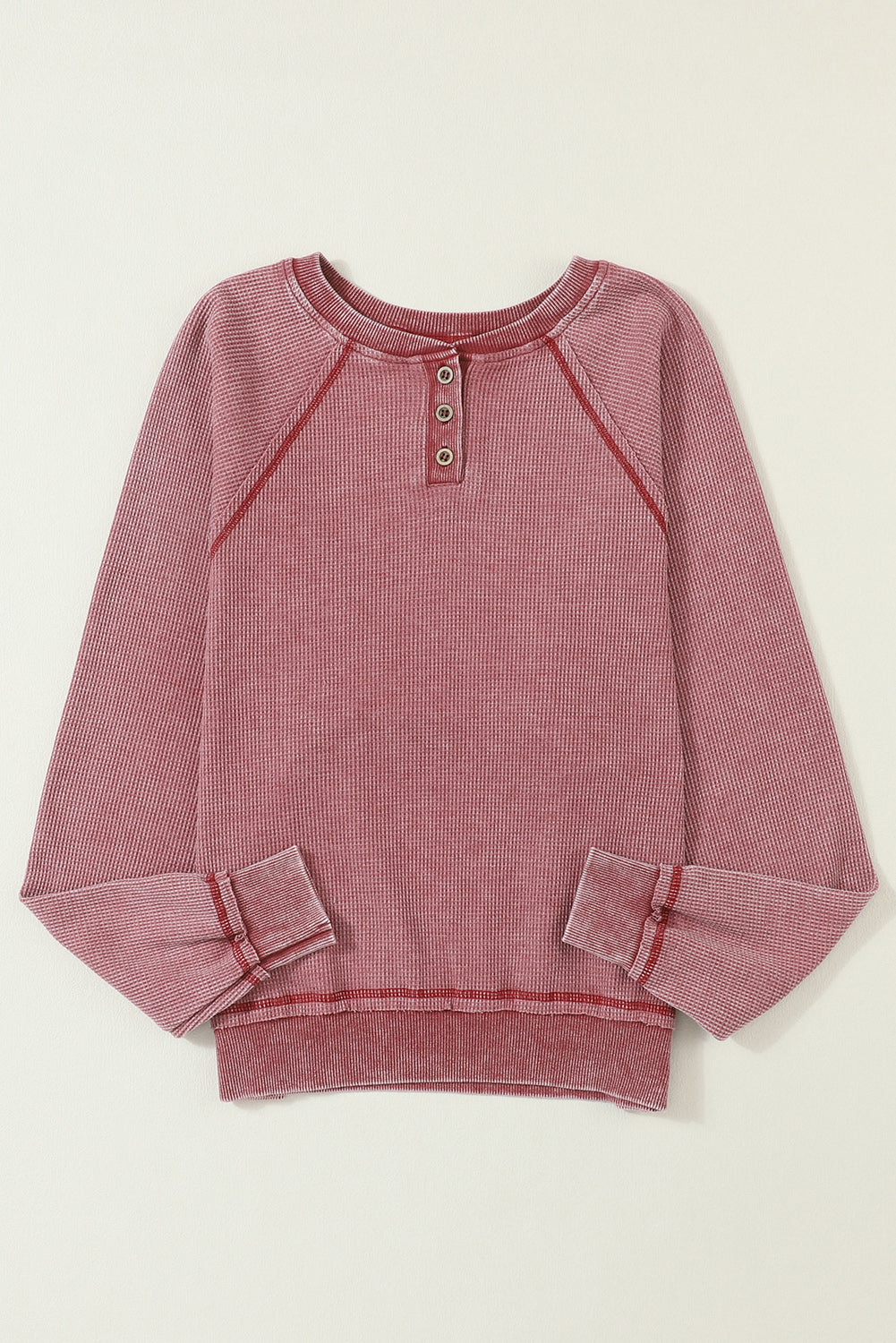 Sweat Henley en tricot gaufré à manches raglan
