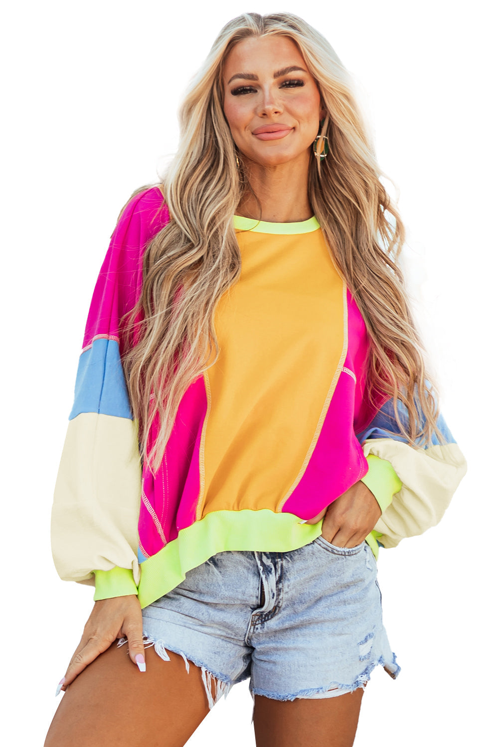 Haut oversize a coutures apparentes et patchwork de couleurs