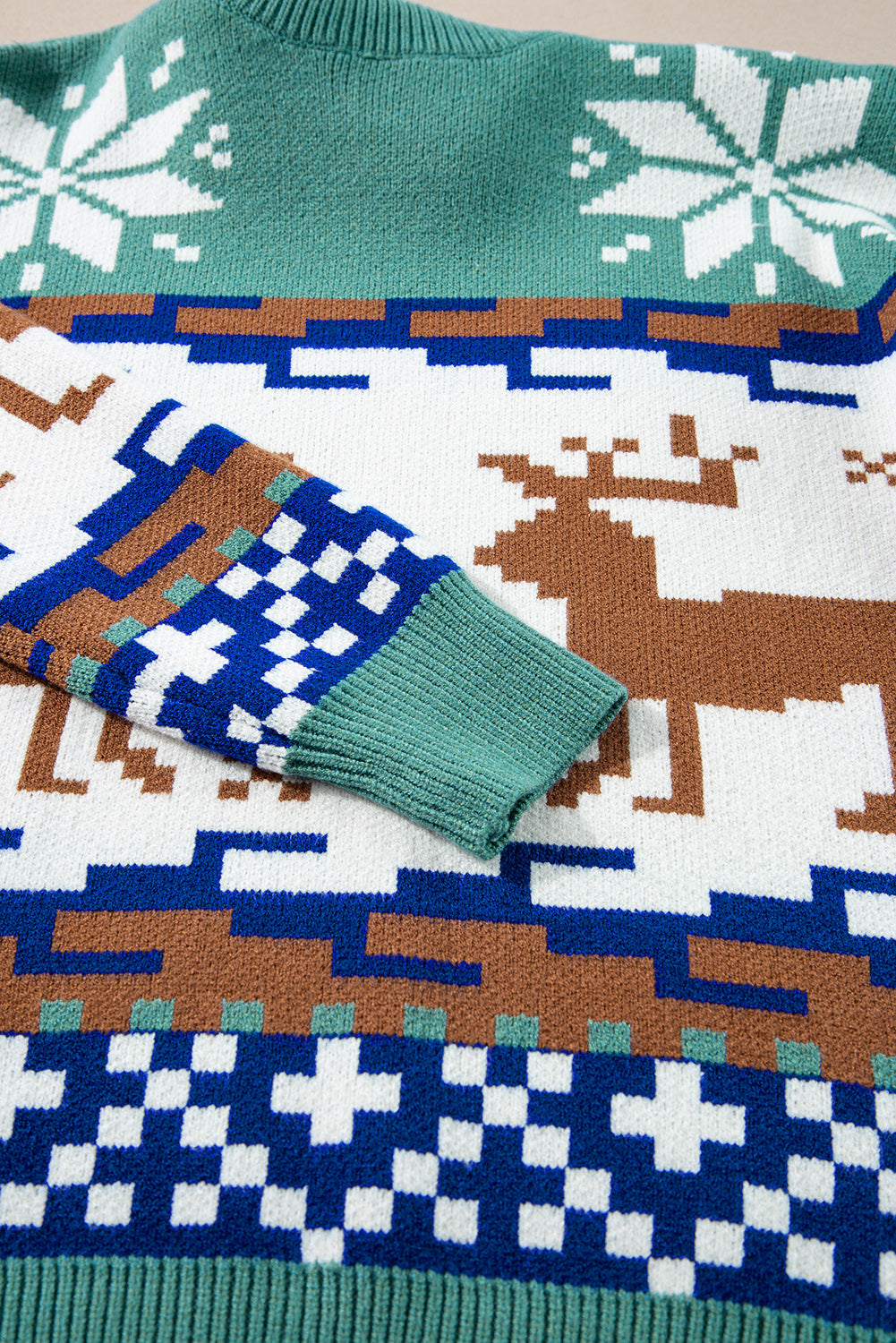 Pull a col roulé color block en forme de renne et de flocon de neige de Noël