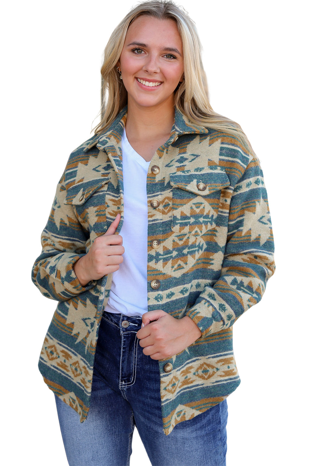 Veste style western avec poche à rabat et imprimé aztèque