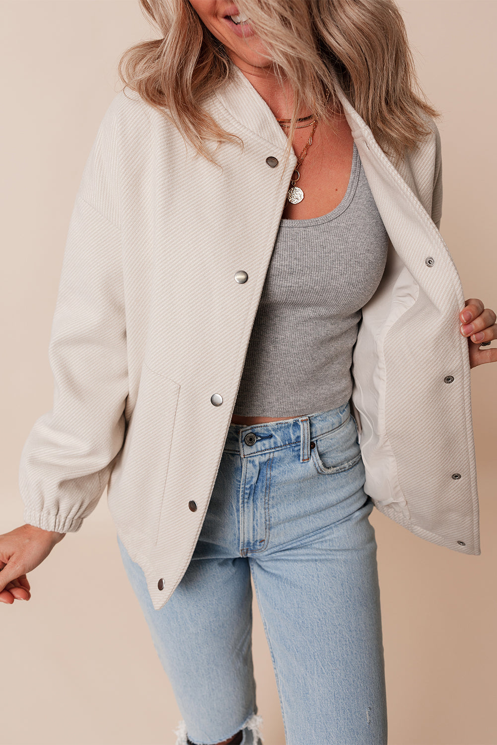 Blouson aviateur avec poche et bouton-pression a col baseball