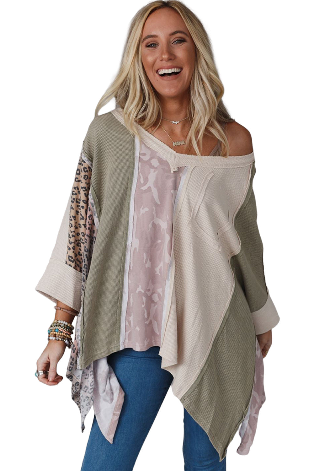 Haut oversize patchwork à coutures apparentes