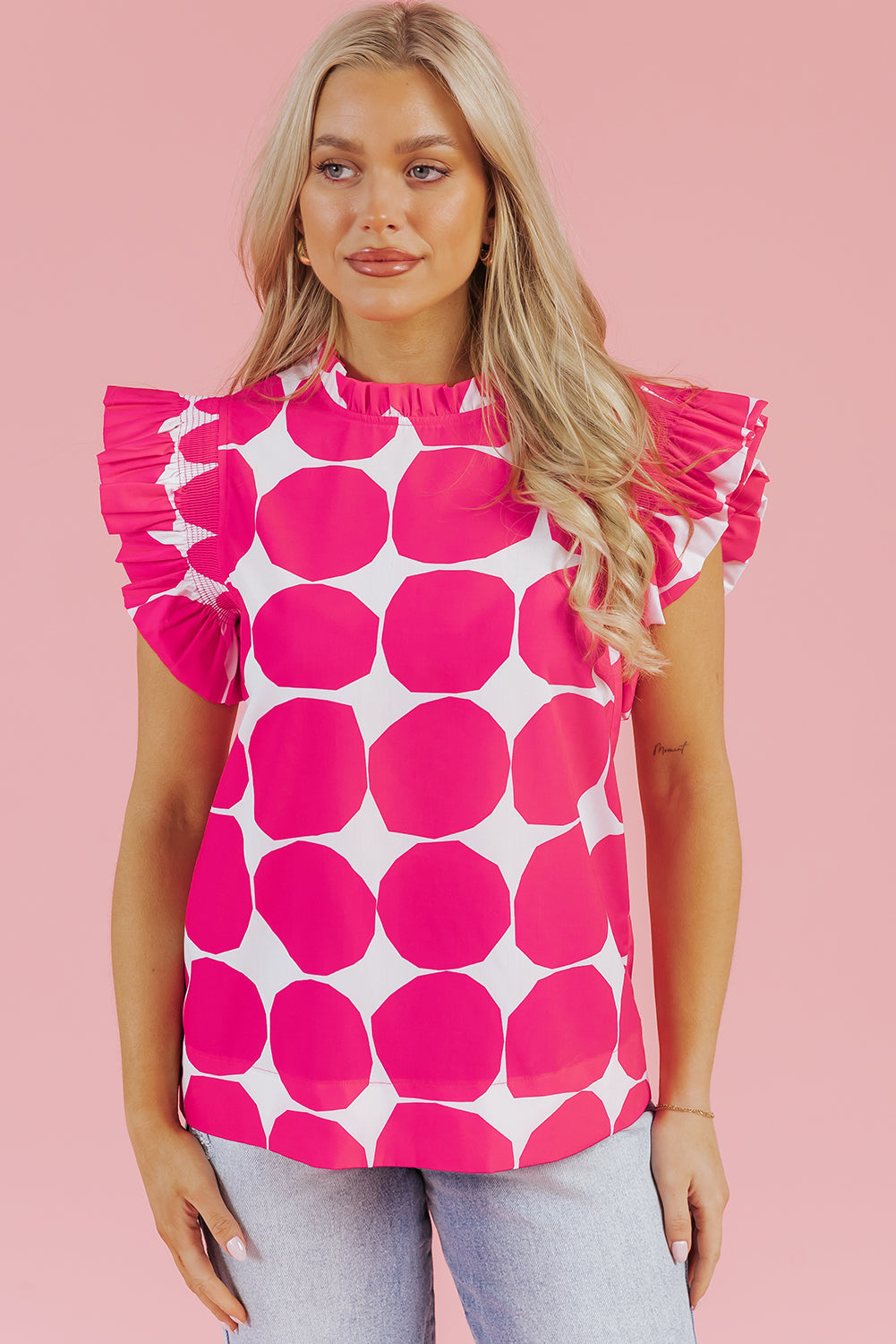 Haut à col volanté et manches flottantes à motif bubblegum