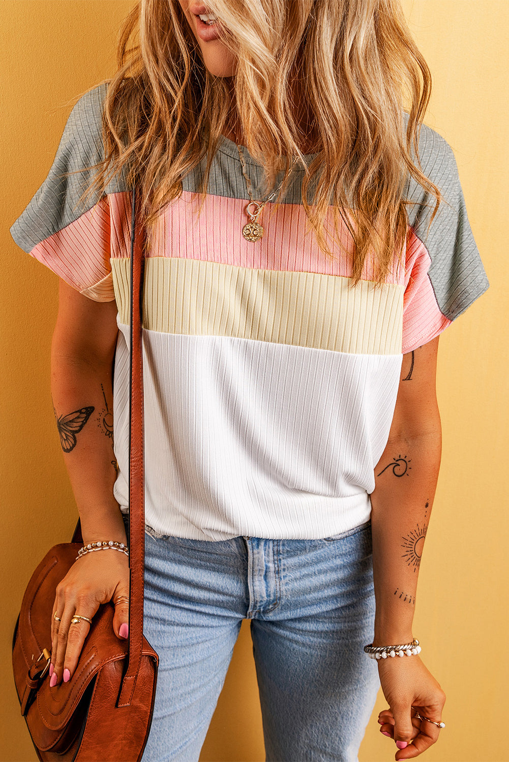 T-shirt côtelé patchwork color block