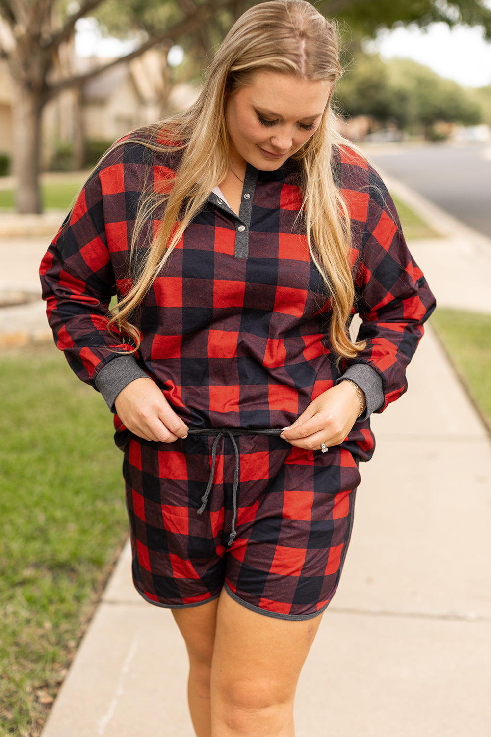 Ensemble haut et short Henley a imprimé buffle de Noël grande taille