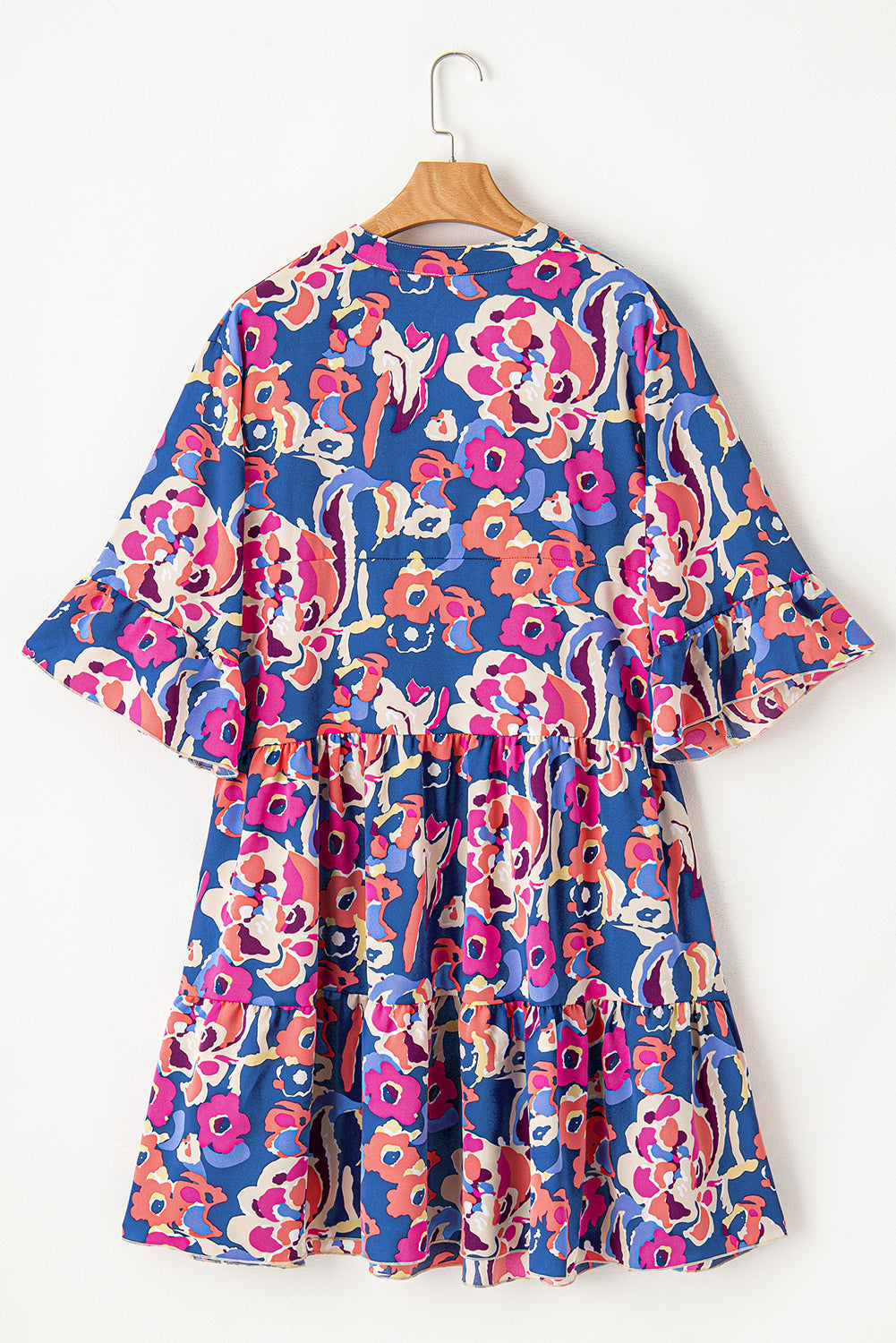 Mini-Robe Imprimée Florale à Volants à Manches 3/4 de Grande Taille