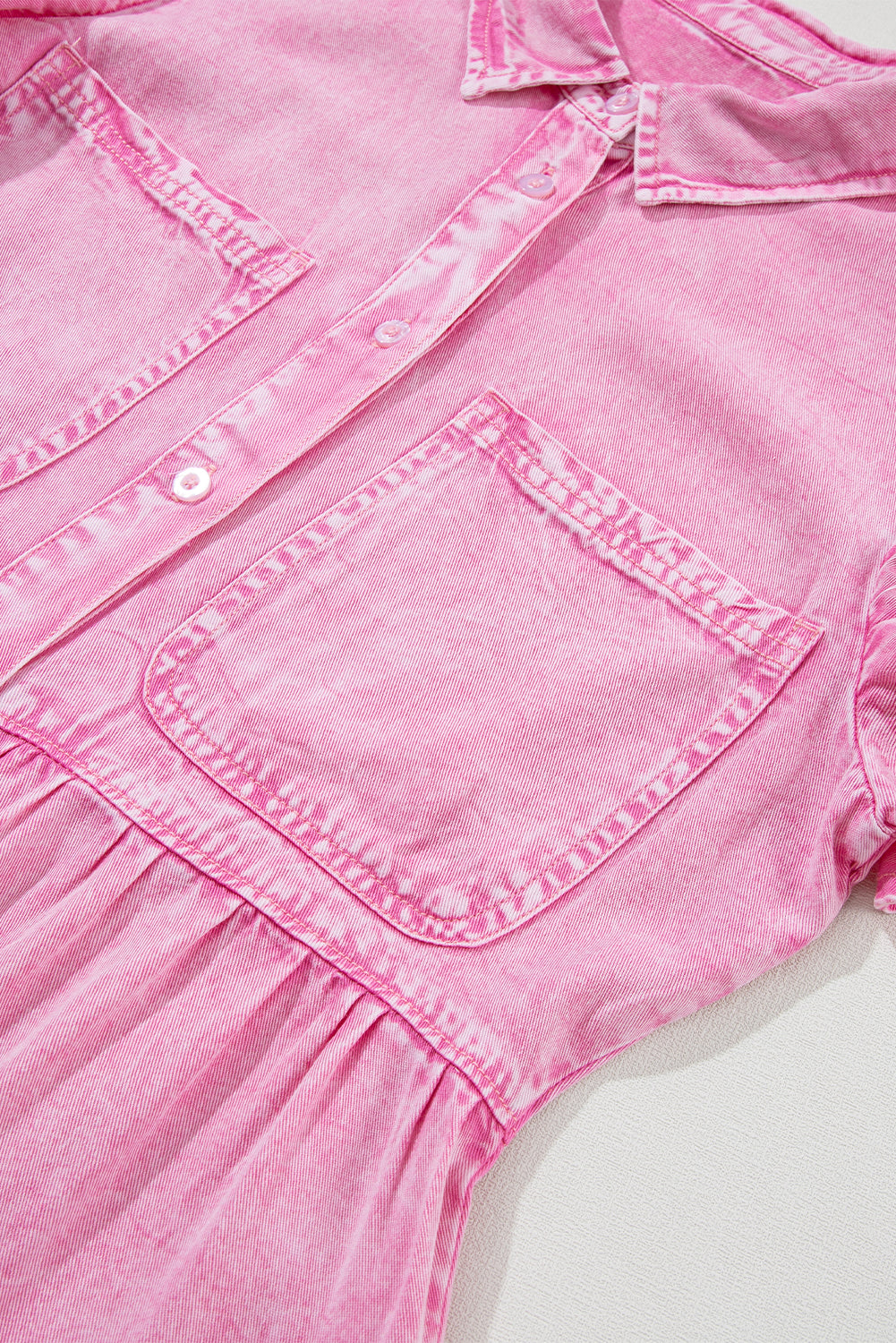 Robe en chambray à volants et manches volantées délavées minérales