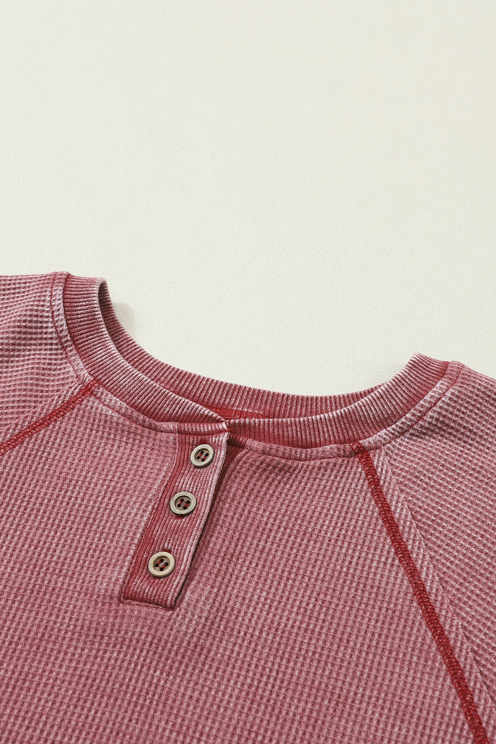Sweat Henley en tricot gaufré à manches raglan