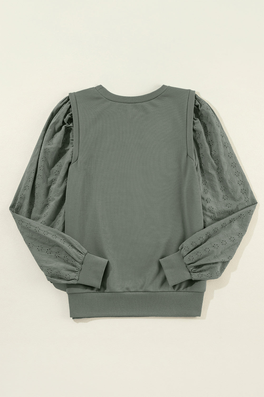 Sweat-shirt uni à manches patchwork et col rond