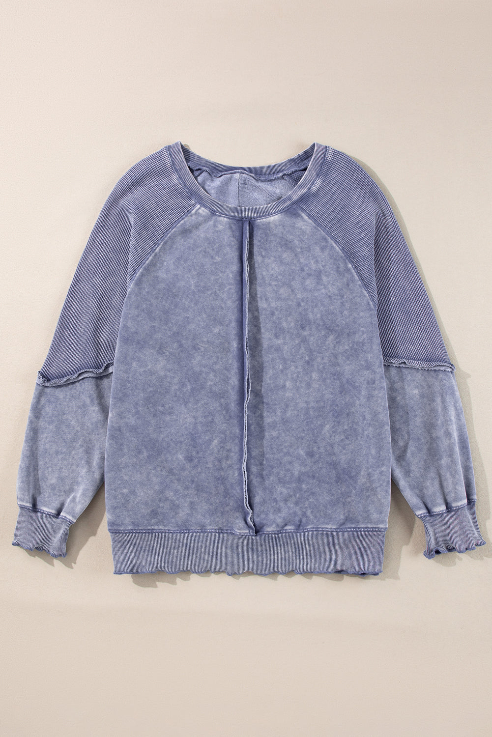 Sweat-shirt a manches raglan en tricot gaufré uni