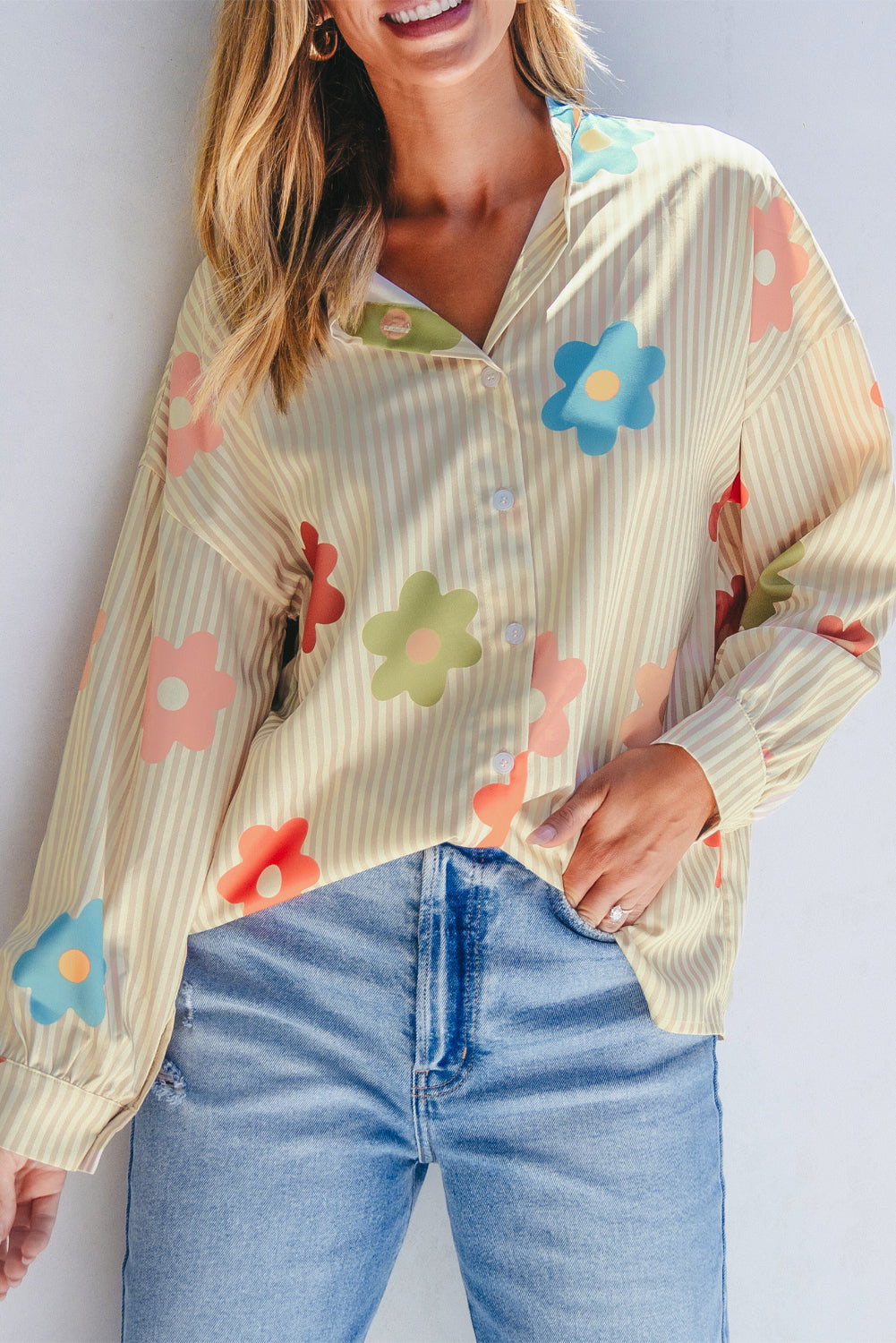 Chemise ample boutonnée à col imprimé fleuri