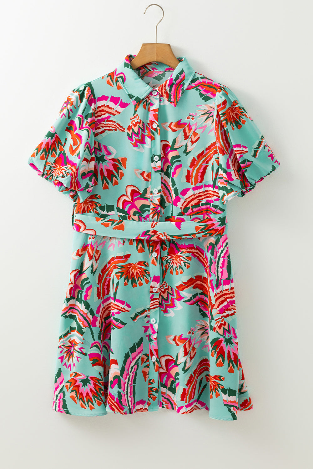 Mini-robe boutonnée taille haute à lacets et imprimé abstrait