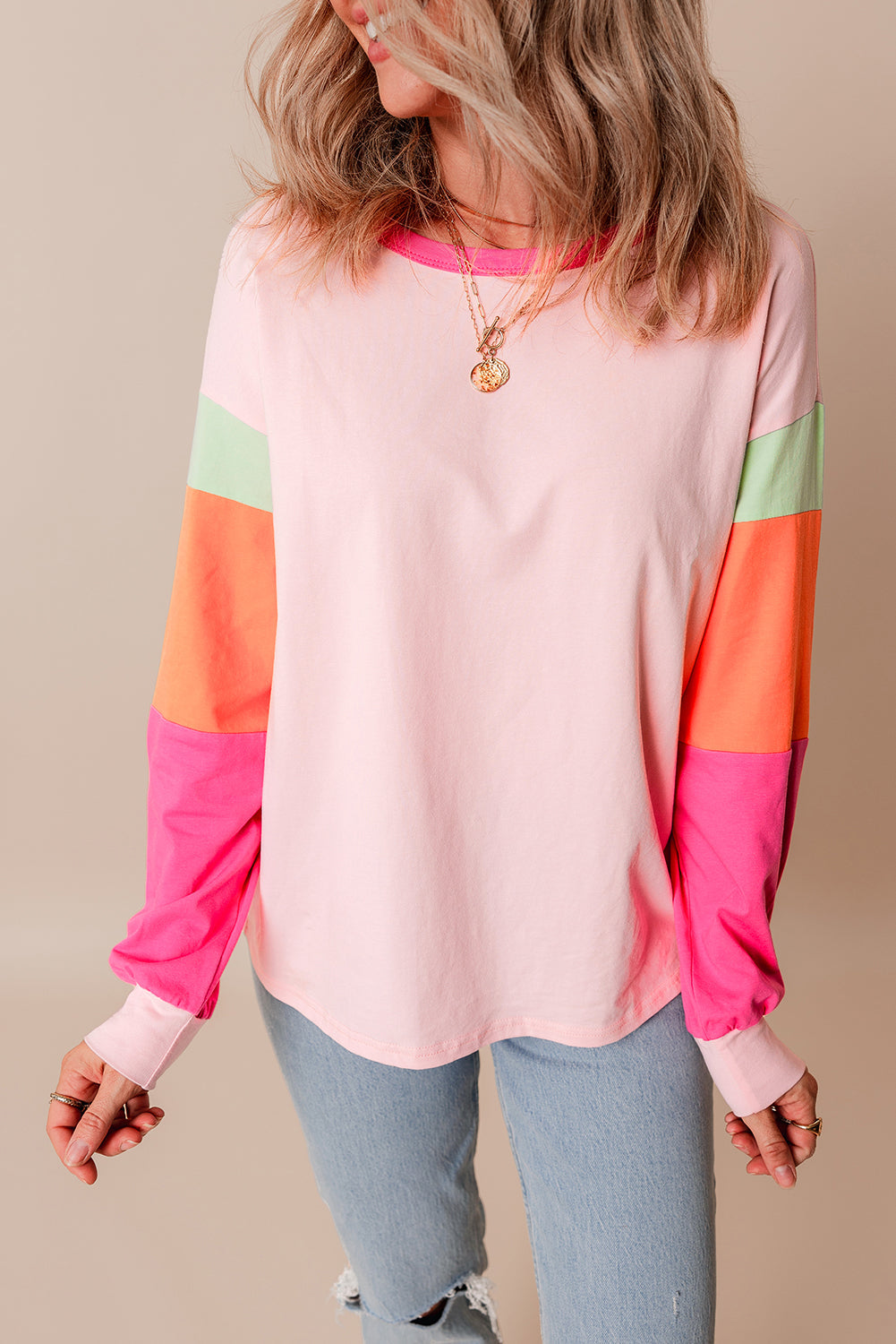 Haut ample a manches longues et patchwork color block