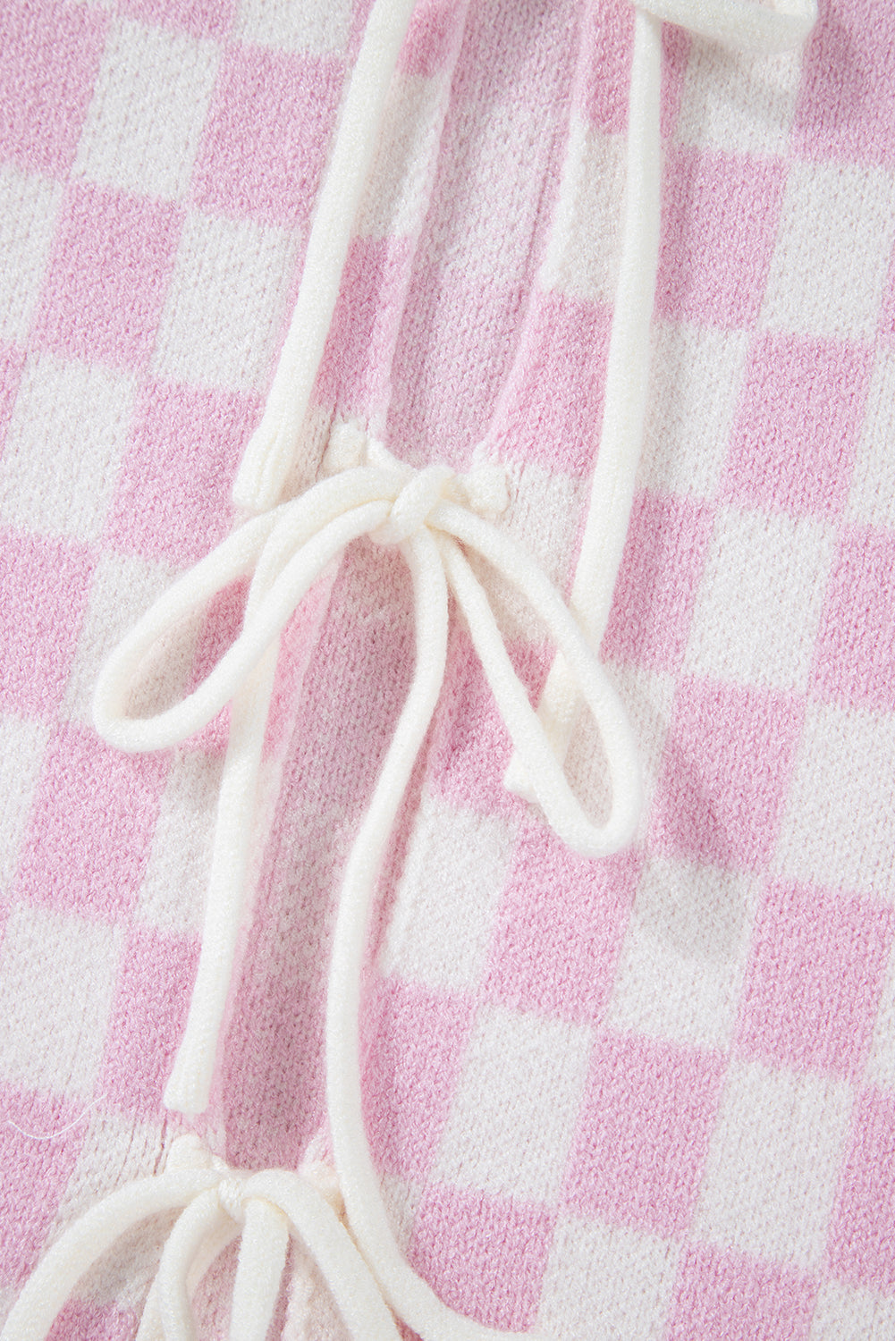 Cardigan a manches 3/4 a volants en tricot a carreaux et a lacets