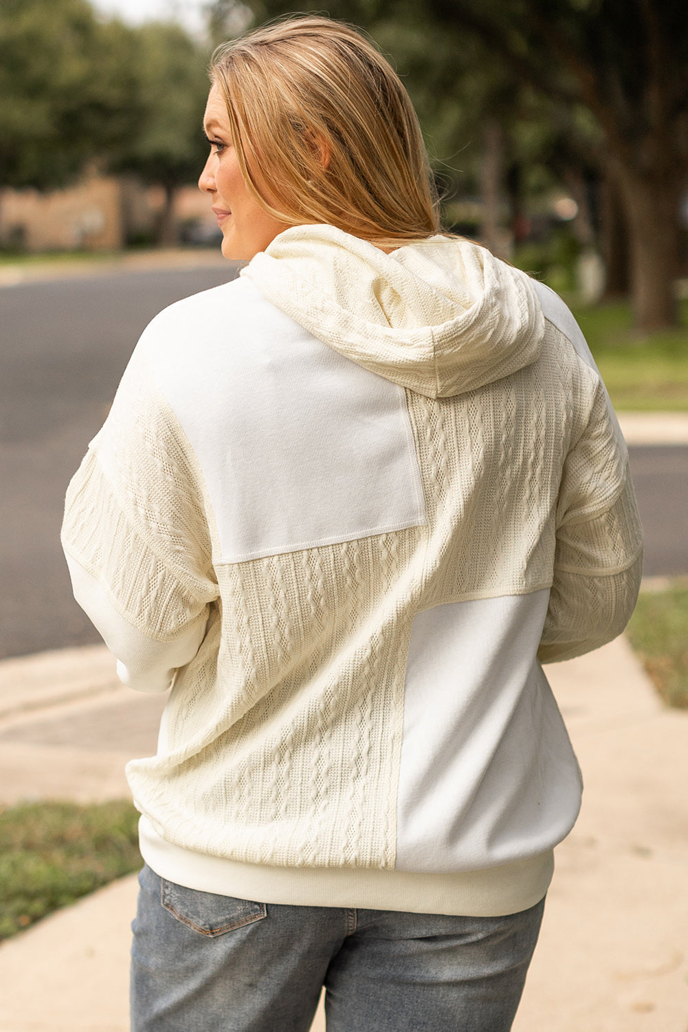 Sweat a Capuche Texturé Patchwork a Coutures Exposées Grande Taille