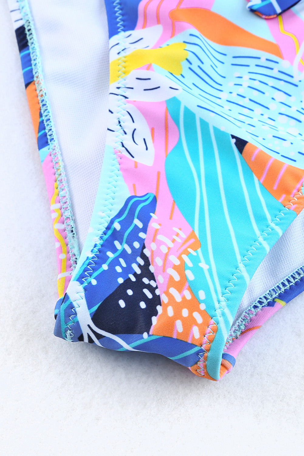 Maillot de bain taille haute à volants et col carré à imprimé tropical