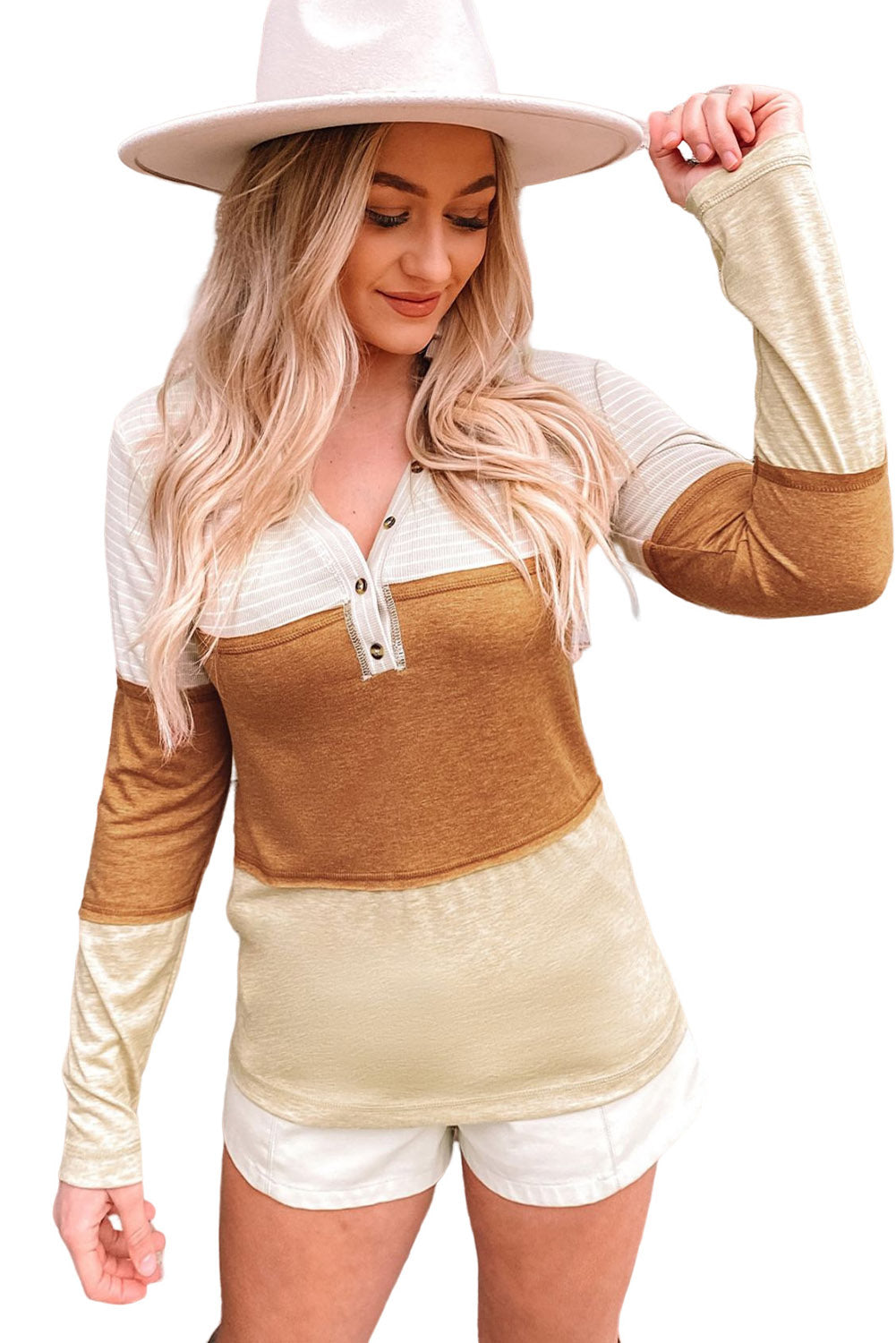 Haut Henley rayé à blocs de couleurs