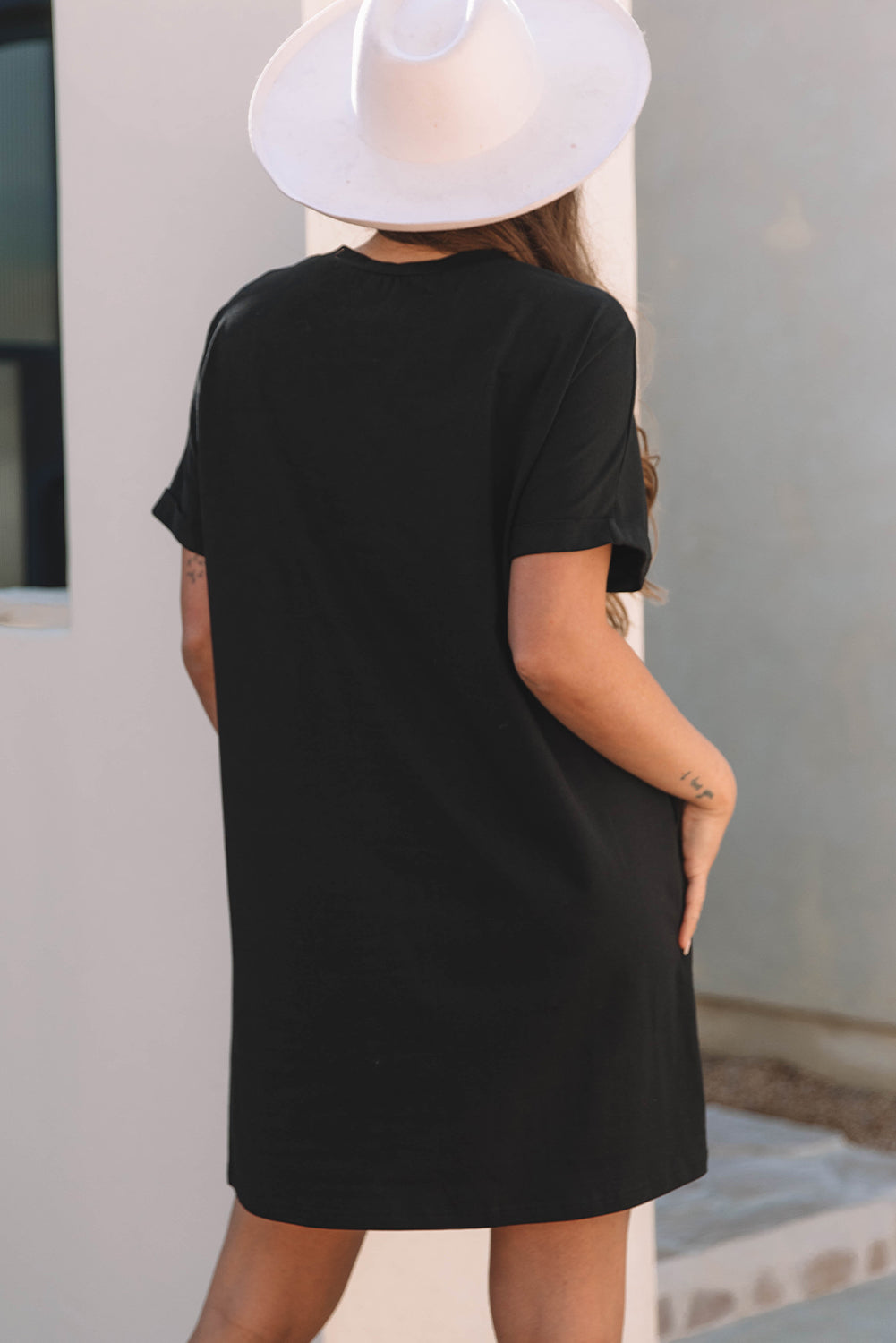 Robe courte à col ras du cou et imprimé guitare Nashville