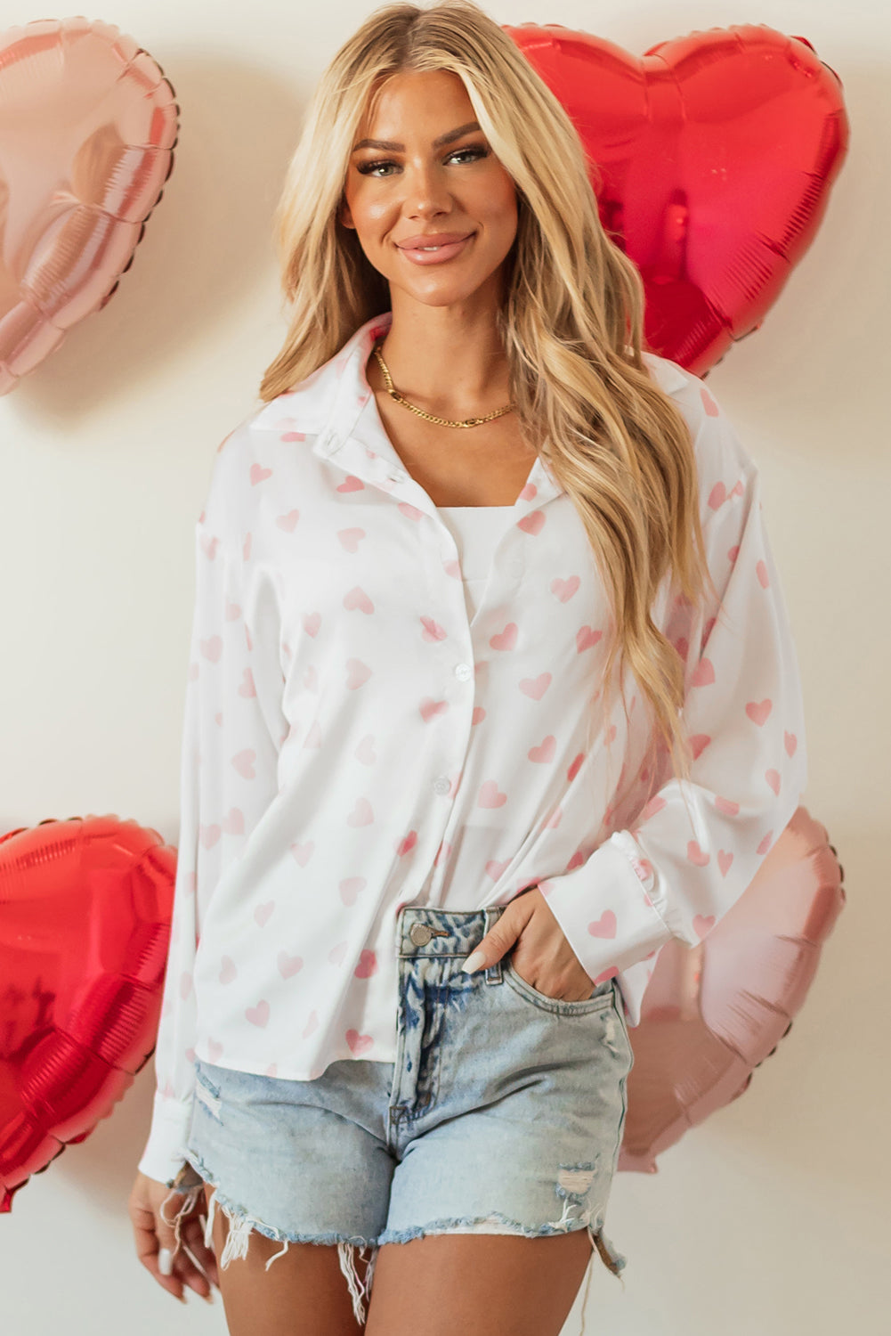 Chemise a manches bouffantes et épaules tombantes imprimées Love Heart