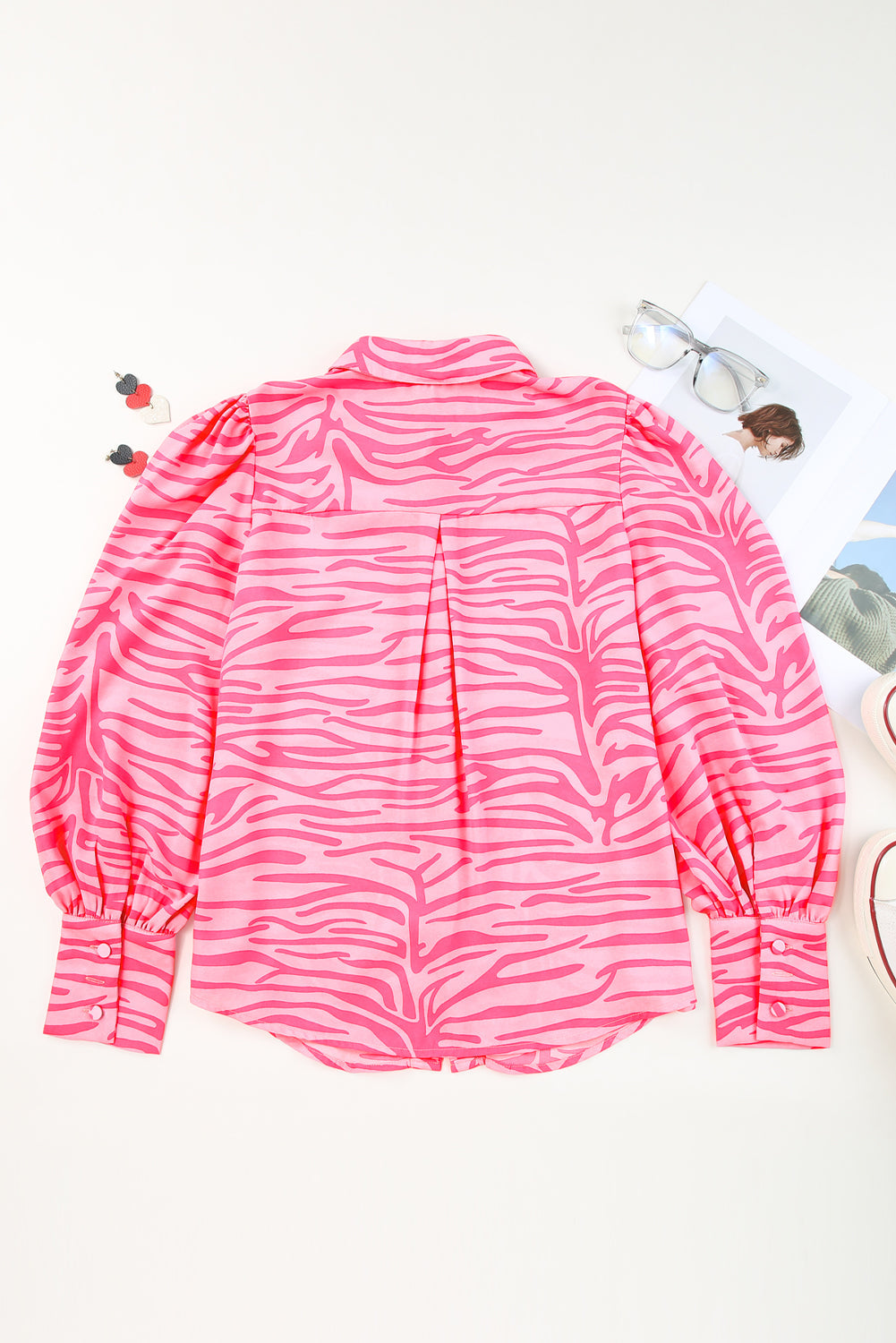 Chemise à manches lanternes imprimée à rayures zébrées