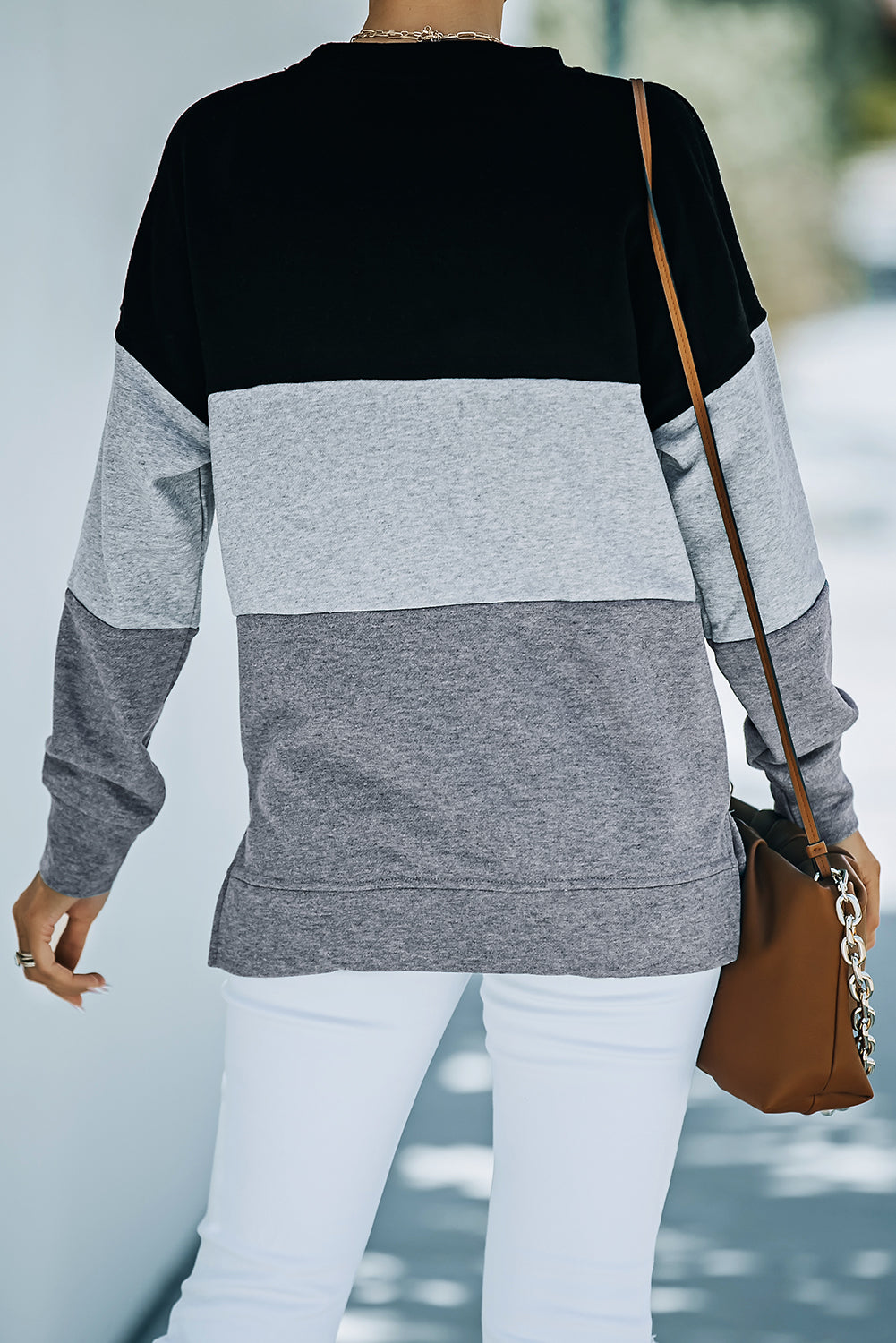 Sweat-shirt à coutures contrastées color block avec fentes